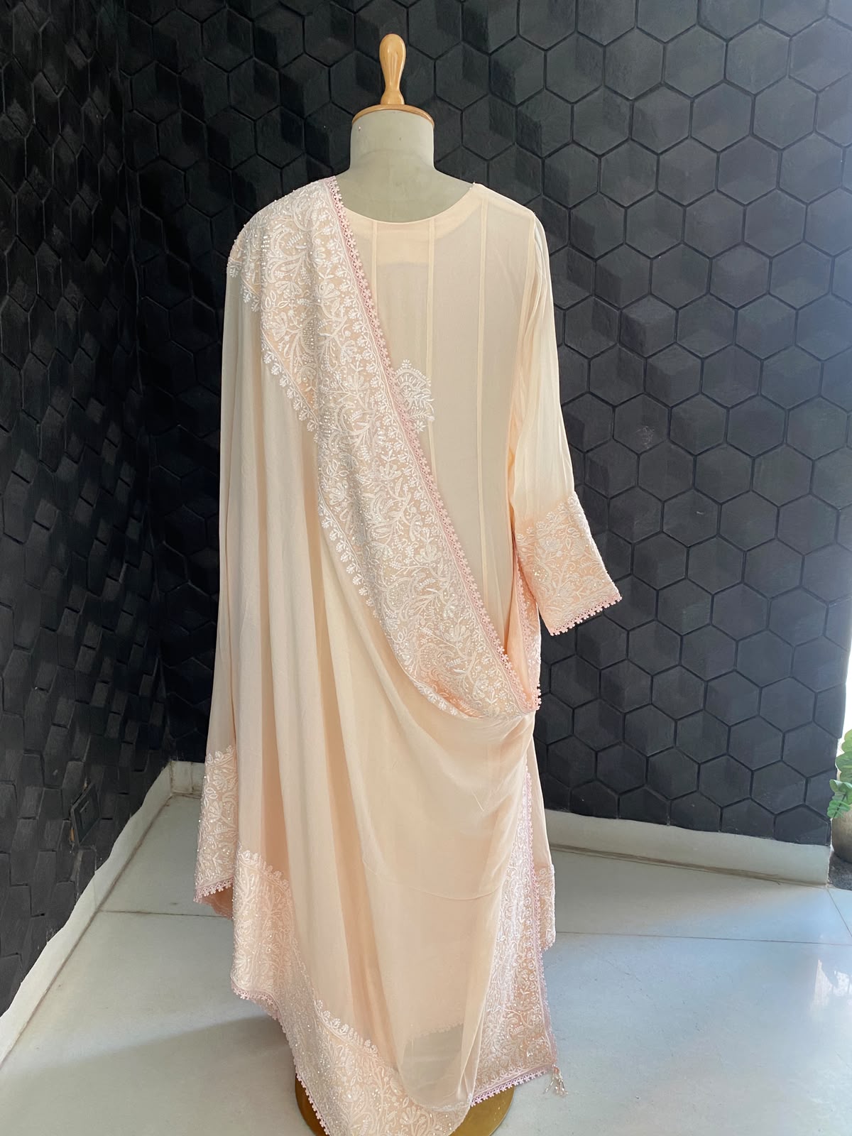 Peach Georgette Anarkali Set with Embroidered Dupatta