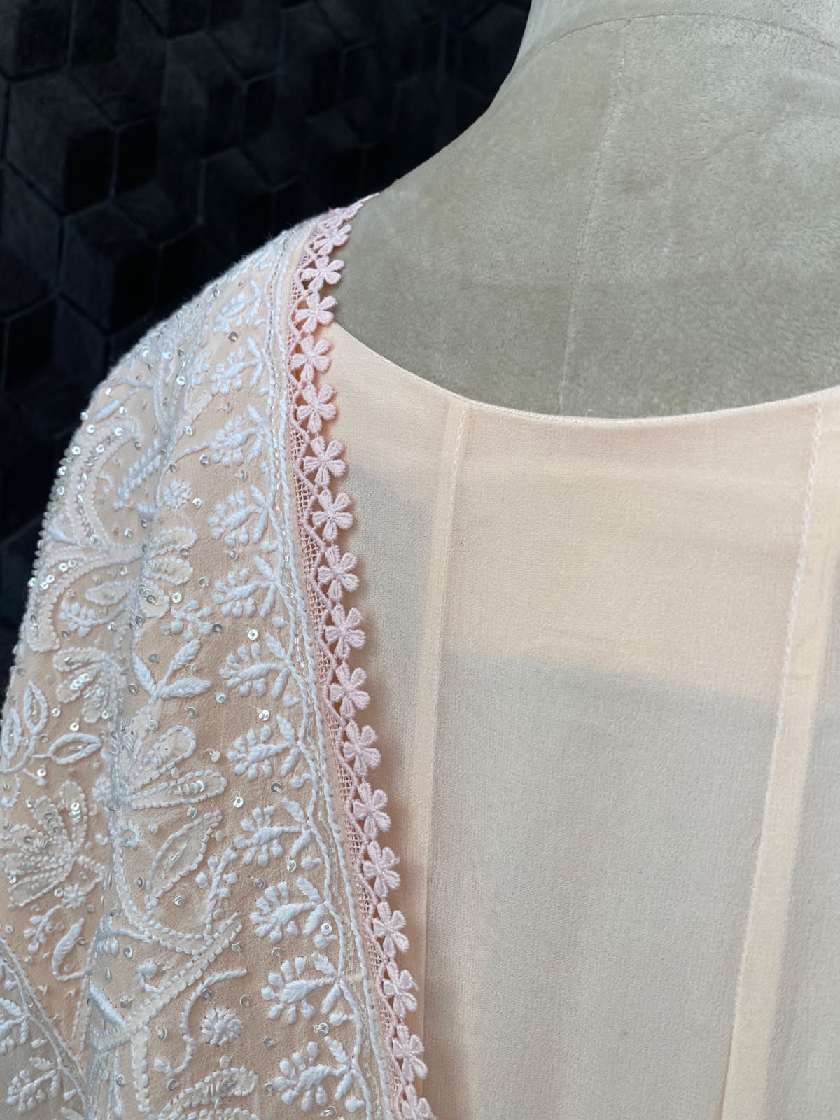Peach Georgette Anarkali Set with Embroidered Dupatta
