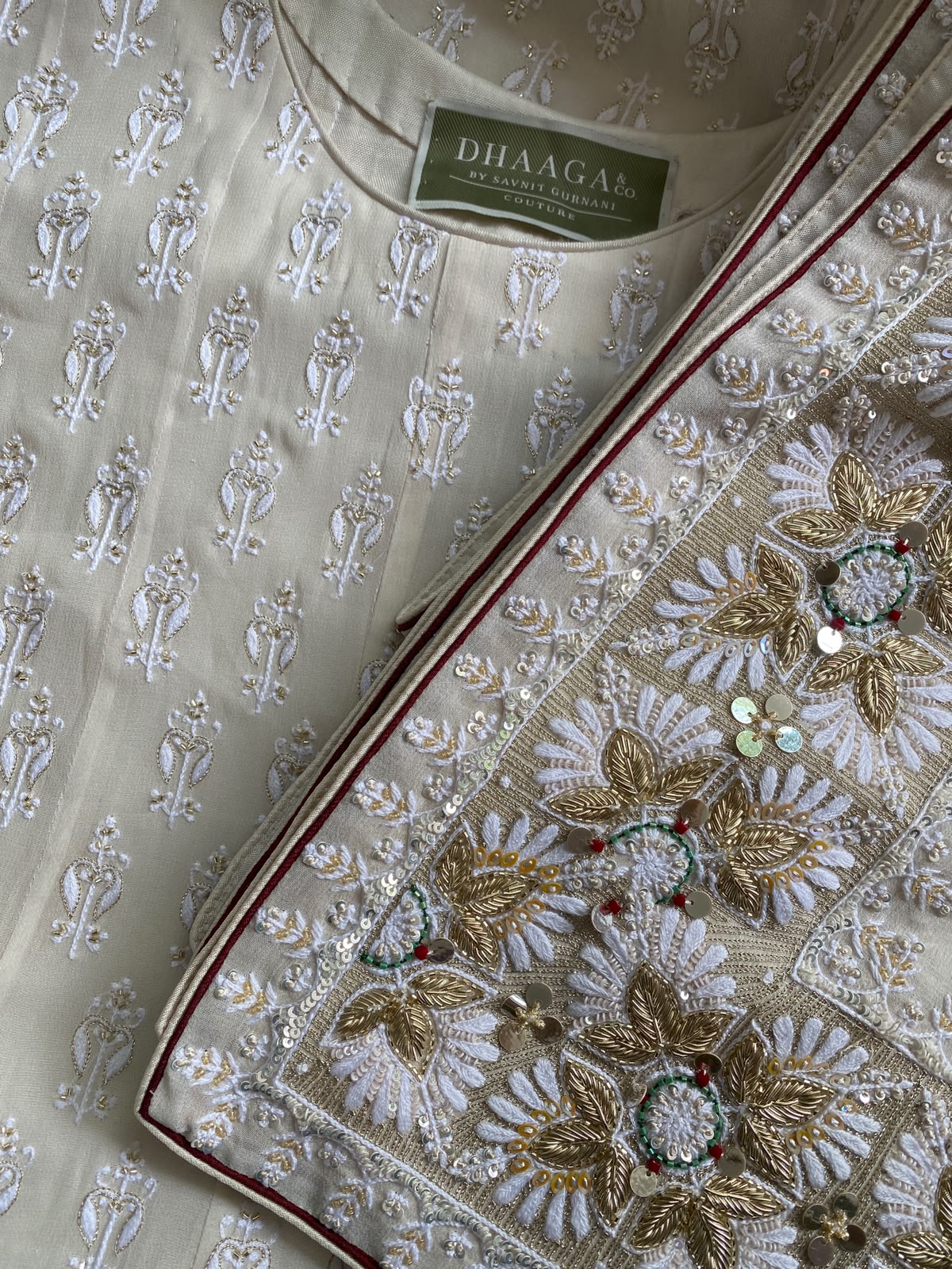 Cream Embroidered Georgette Anarkali Set with Floral Dupatta