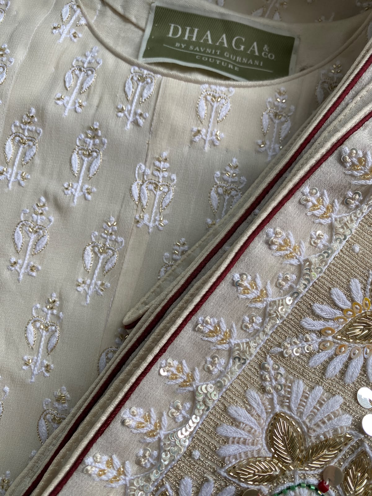 Cream Embroidered Georgette Anarkali Set with Floral Dupatta