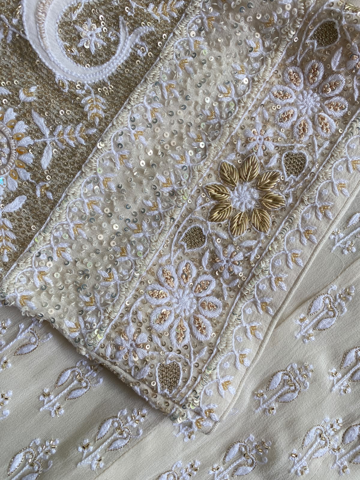 Cream Embroidered Georgette Anarkali Set with Floral Dupatta