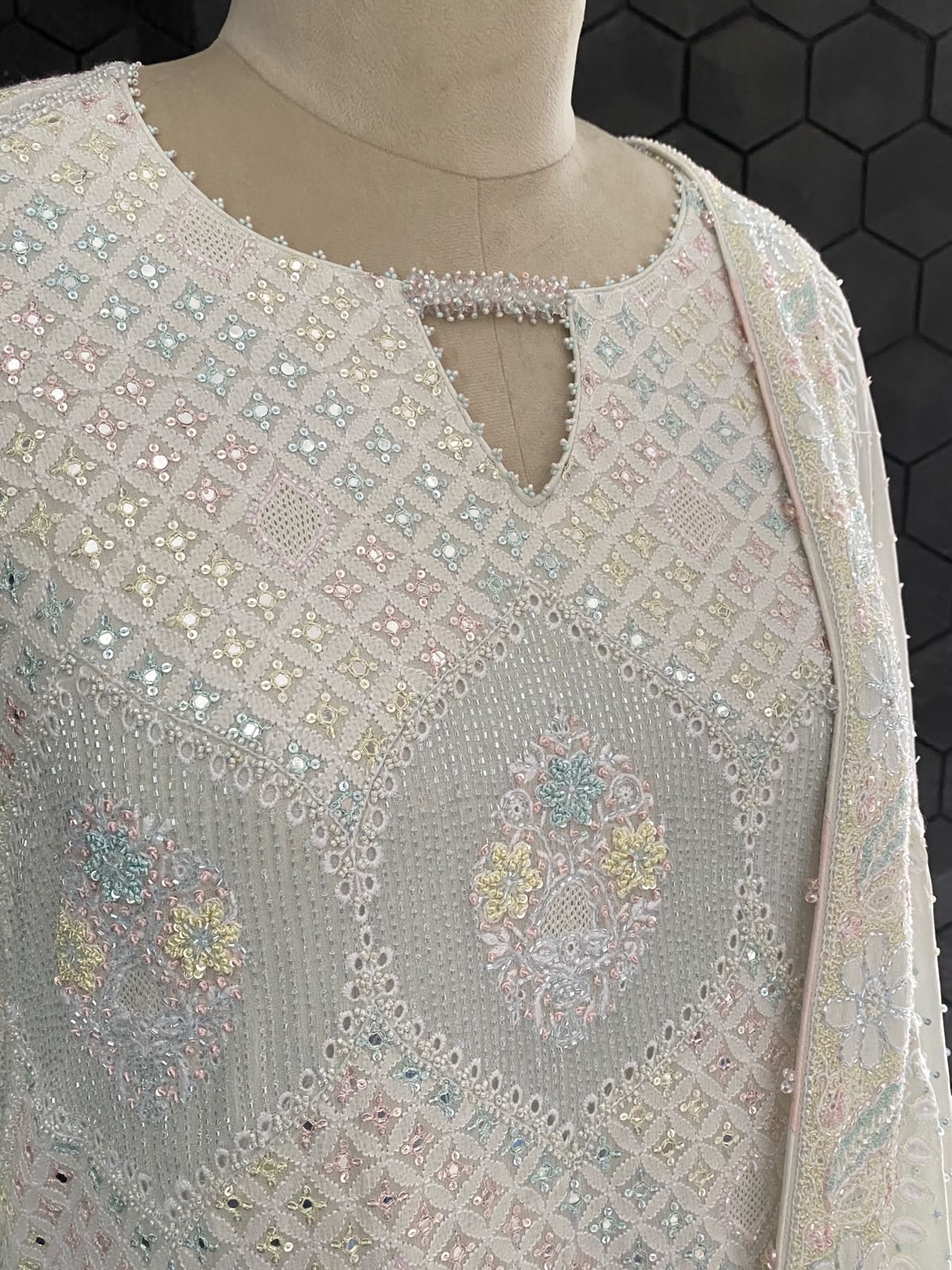Pastel Blue Embroidered Georgette Lehenga Set with Embellished Dupatta