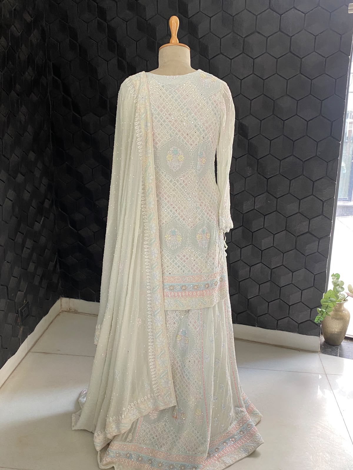 Pastel Blue Embroidered Georgette Lehenga Set with Embellished Dupatta