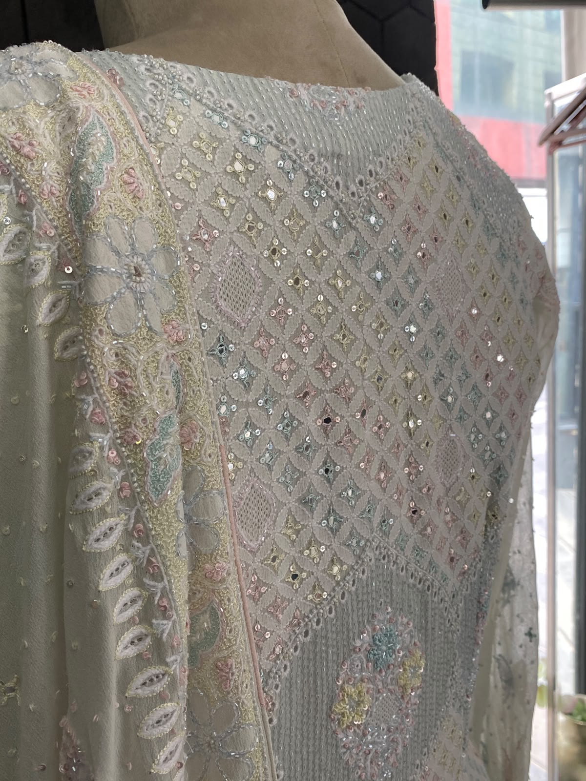 Pastel Blue Embroidered Georgette Lehenga Set with Embellished Dupatta