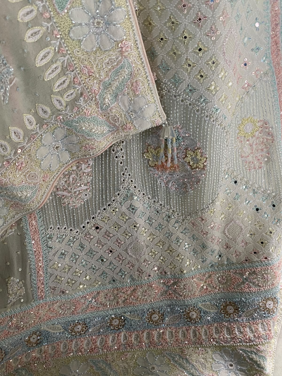 Pastel Blue Embroidered Georgette Lehenga Set with Embellished Dupatta