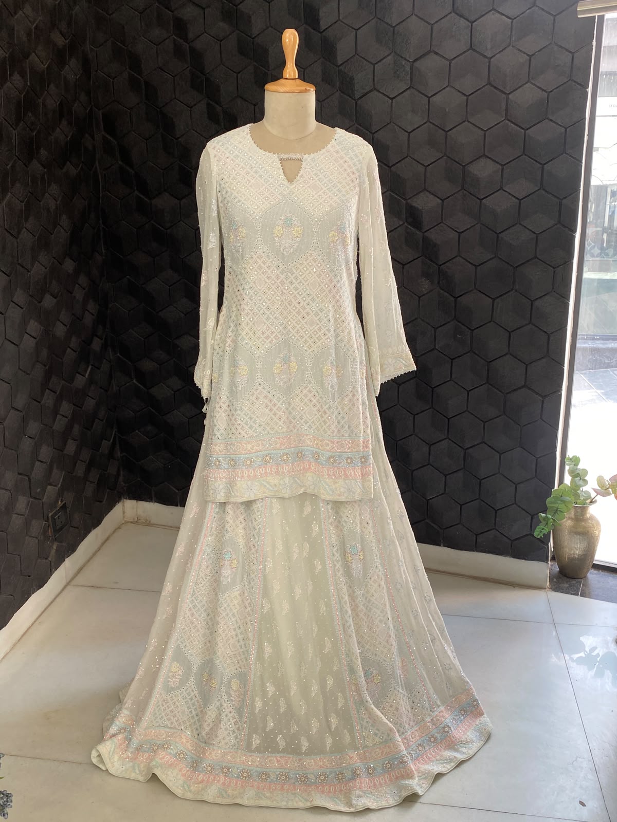 Pastel Blue Embroidered Georgette Lehenga Set with Embellished Dupatta