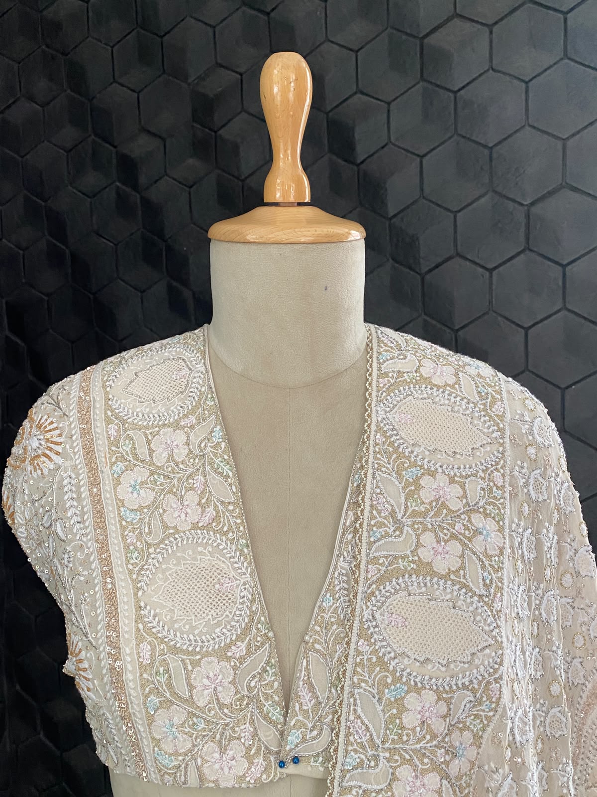 Ivory Pastel Hand-Embroidered Georgette Lehenga Set