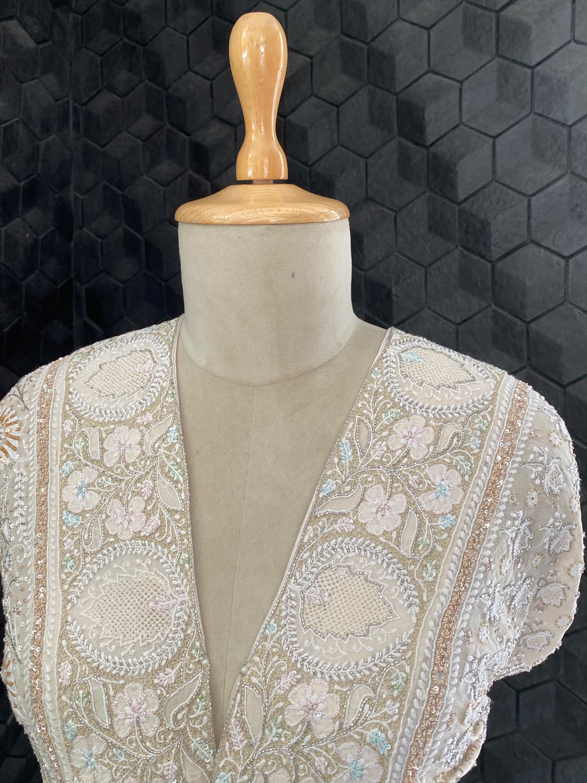 Ivory Pastel Hand-Embroidered Georgette Lehenga Set