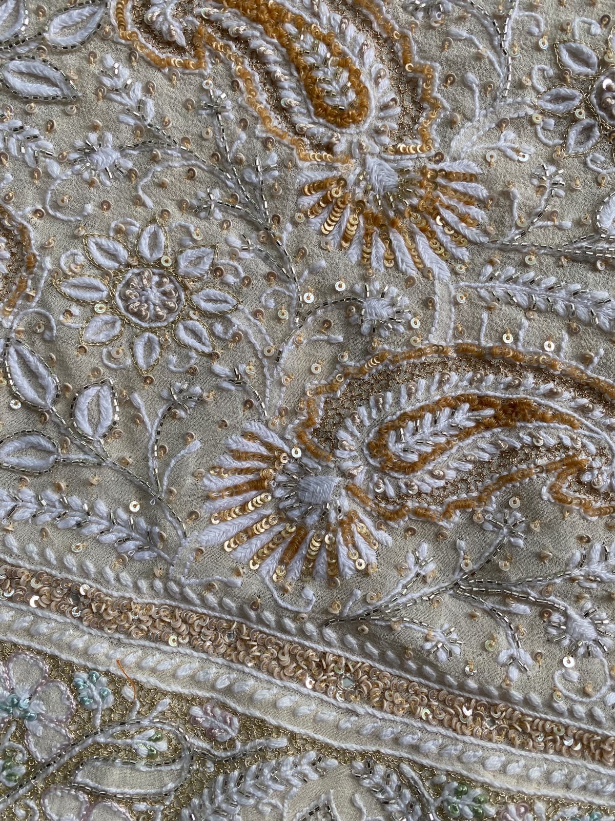 Ivory Pastel Hand-Embroidered Georgette Lehenga Set