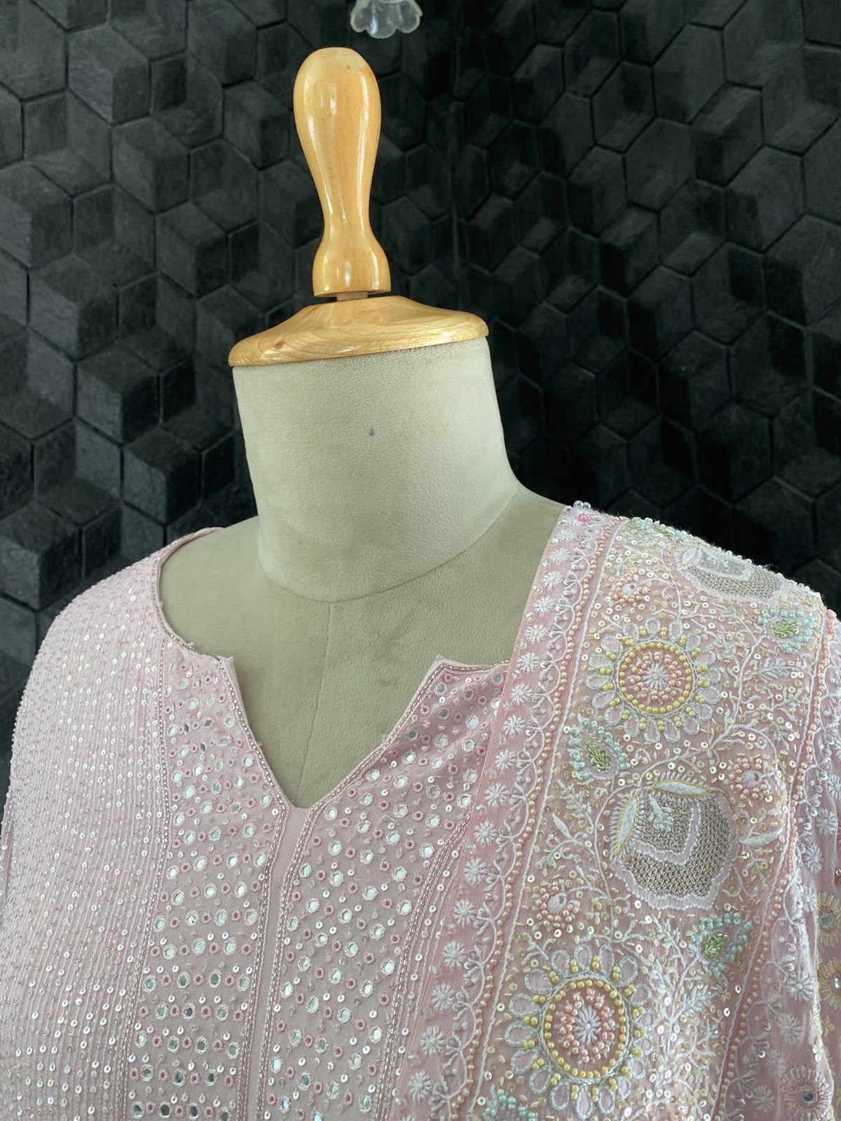 Pink Georgette Kurta with Multi-Coloured Heavy Dupatta Set