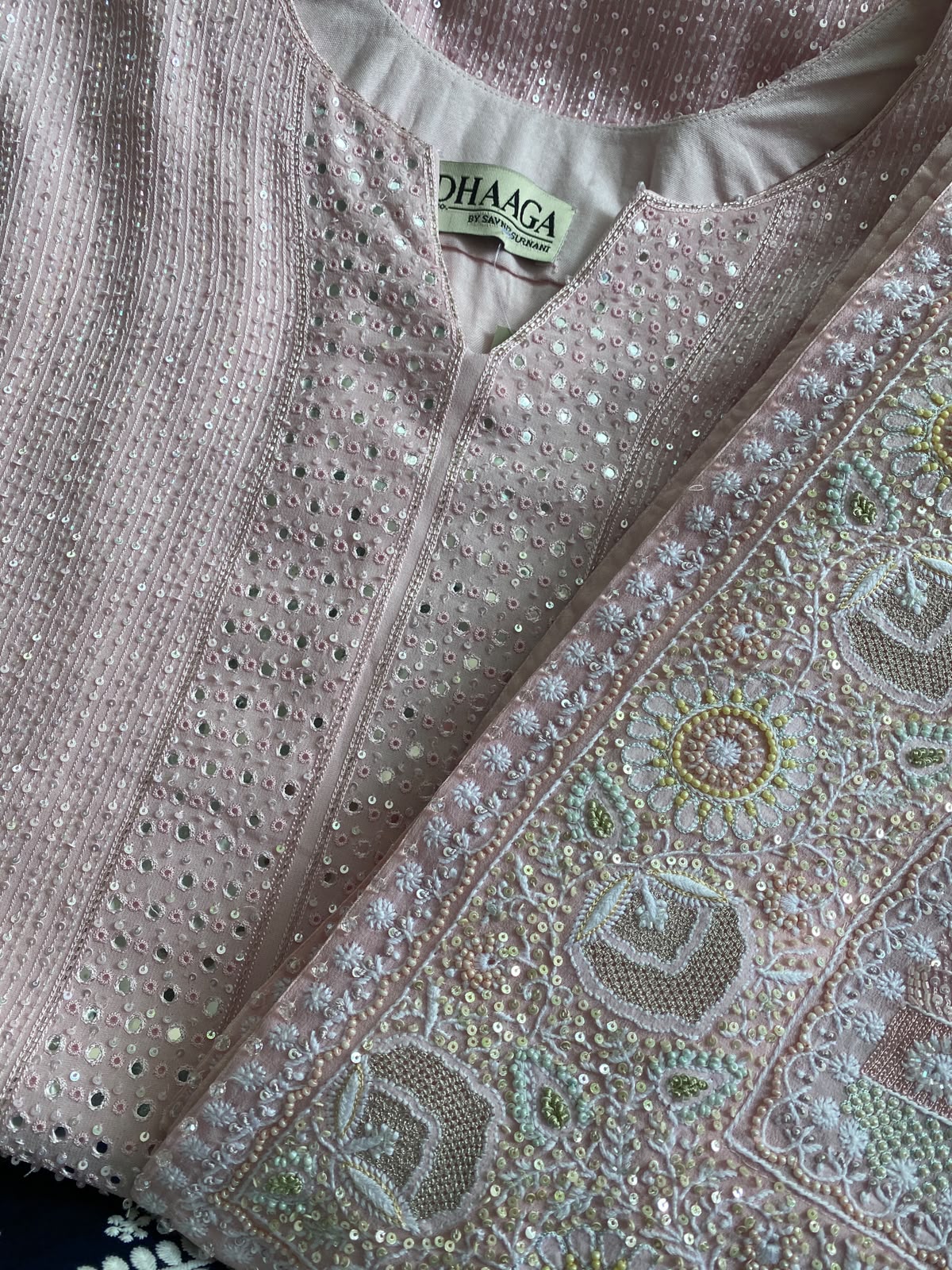 Pink Georgette Kurta with Multi-Coloured Heavy Dupatta Set