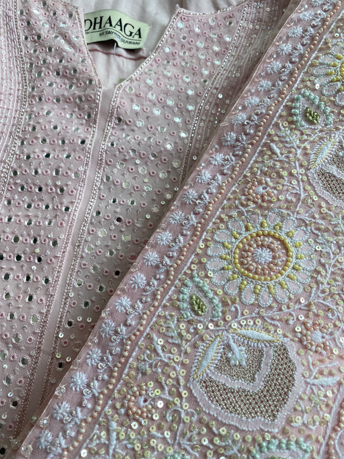 Pink Georgette Kurta with Multi-Coloured Heavy Dupatta Set