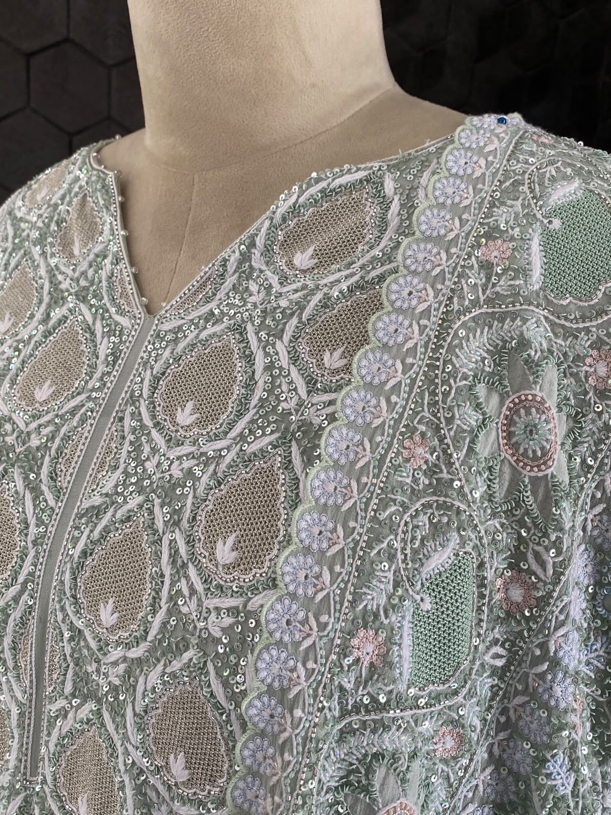 Grey Georgette Kurta with Multi-Coloured Heavy Dupatta Set