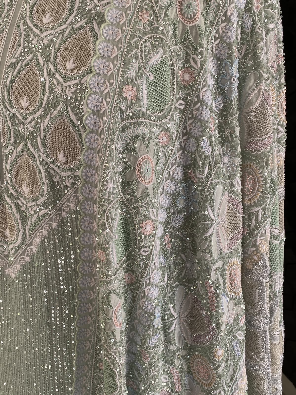 Grey Georgette Kurta with Multi-Coloured Heavy Dupatta Set