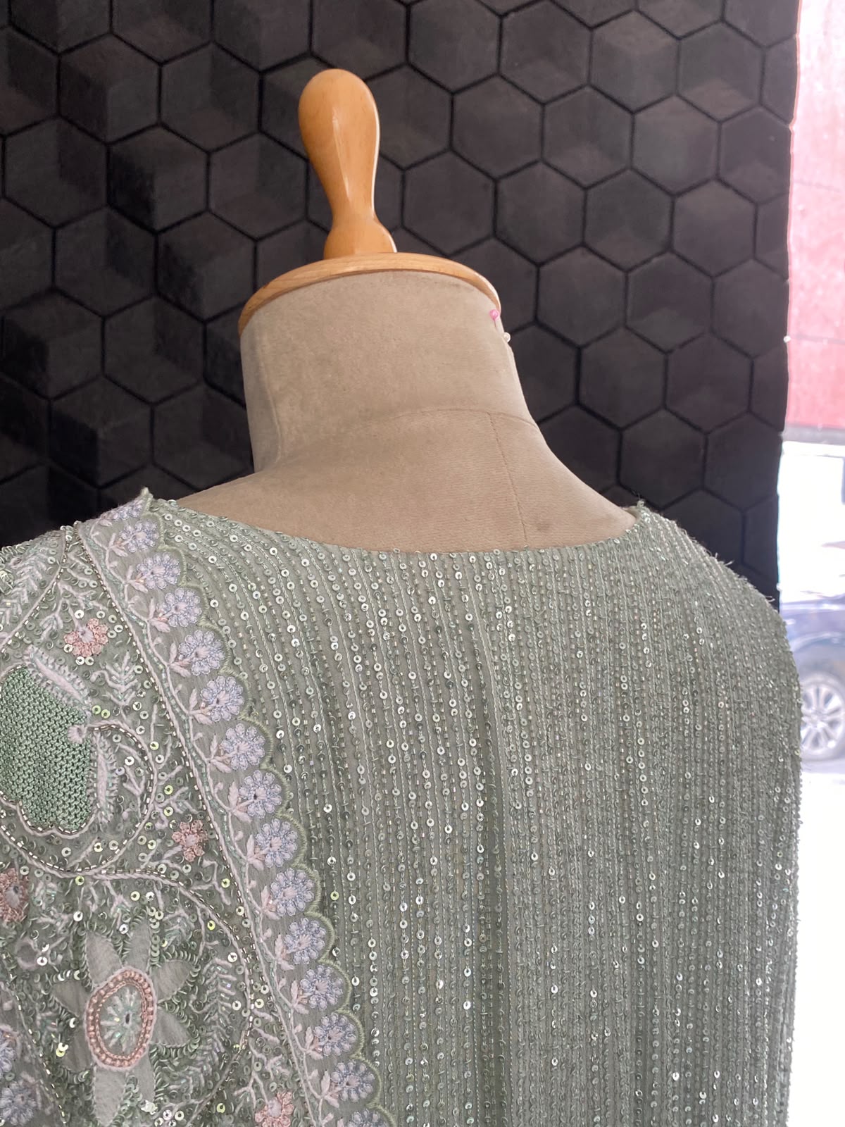 Grey Georgette Kurta with Multi-Coloured Heavy Dupatta Set