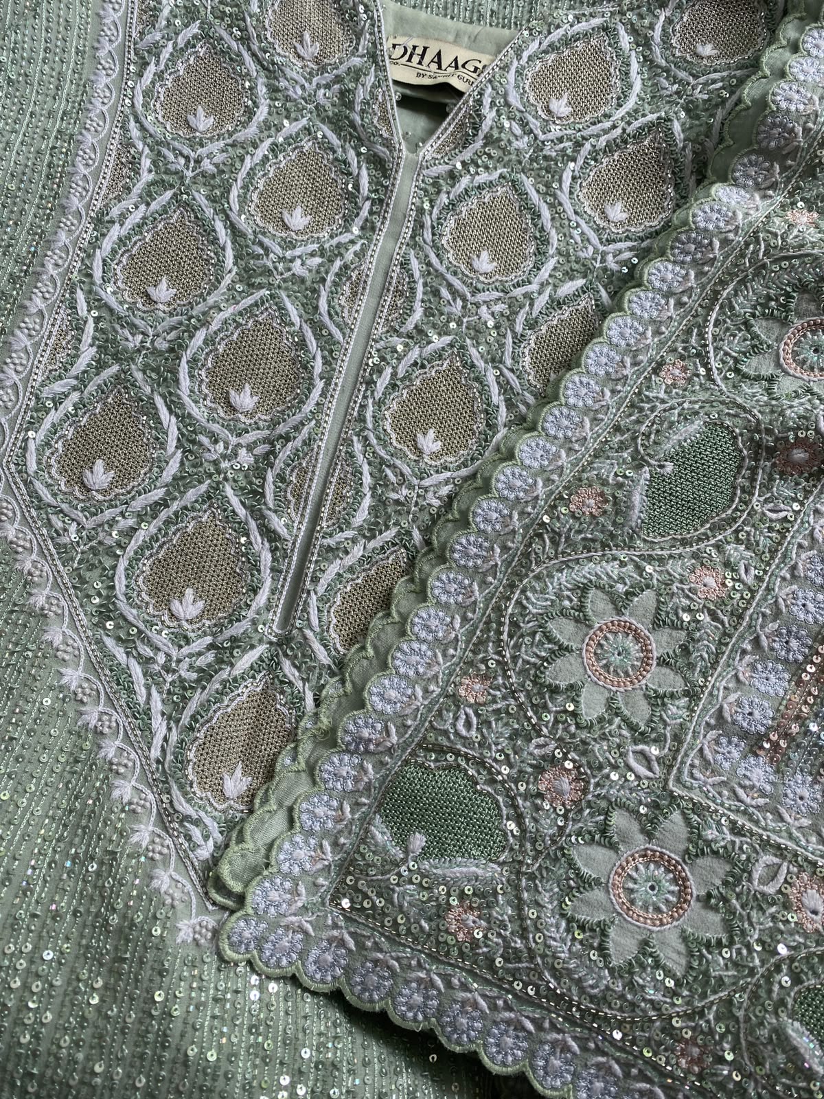 Grey Georgette Kurta with Multi-Coloured Heavy Dupatta Set