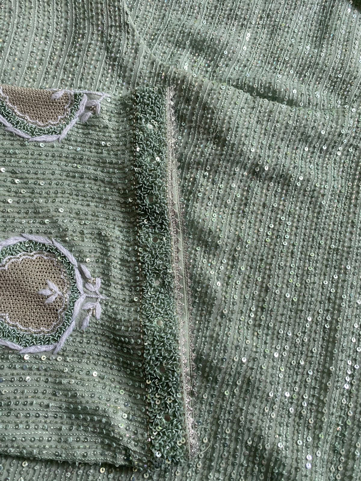 Grey Georgette Kurta with Multi-Coloured Heavy Dupatta Set