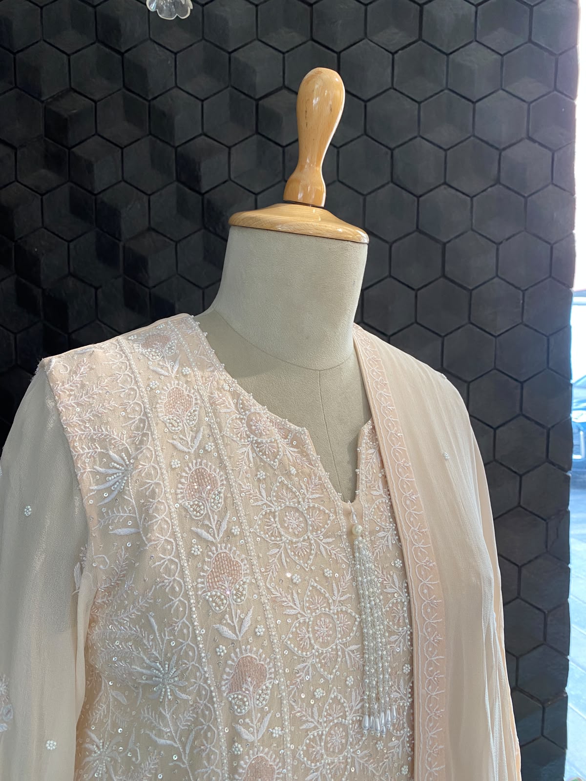 Peach Embroidered Georgette Kurta Set
