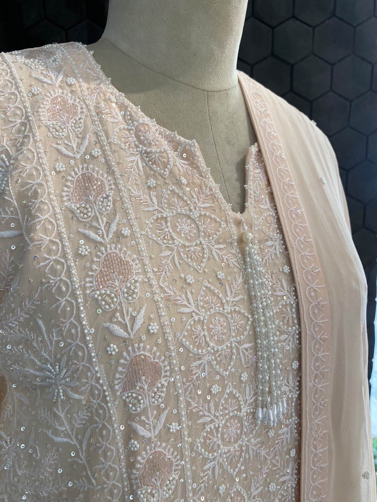 Peach Embroidered Georgette Kurta Set