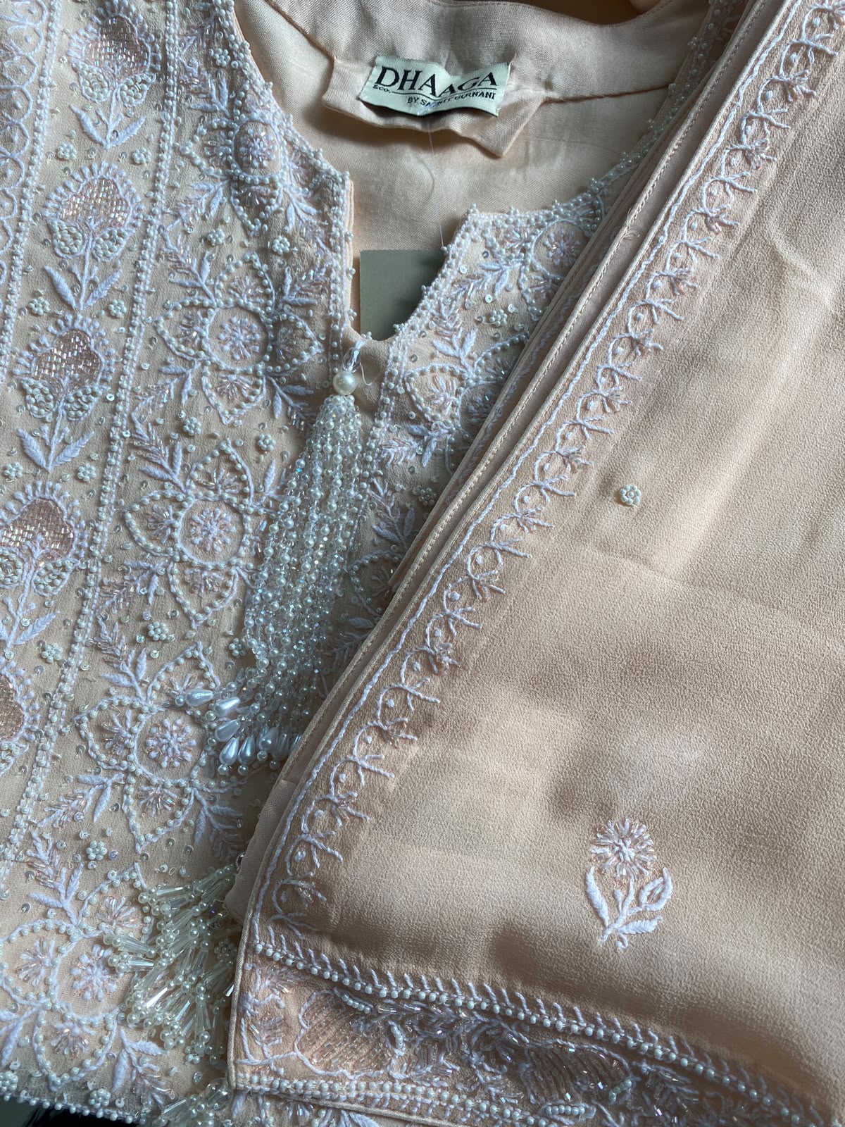 Peach Embroidered Georgette Kurta Set
