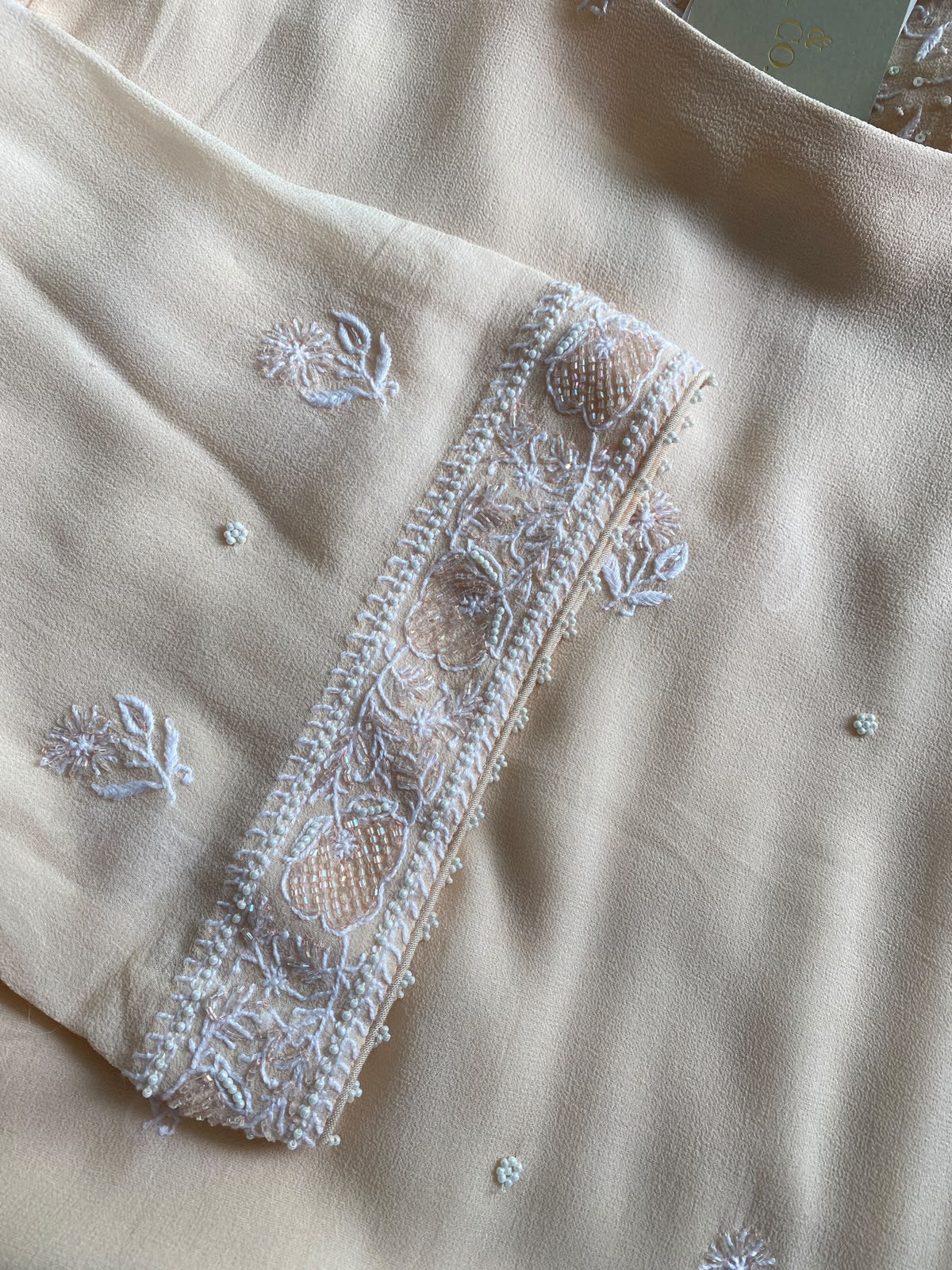 Peach Embroidered Georgette Kurta Set