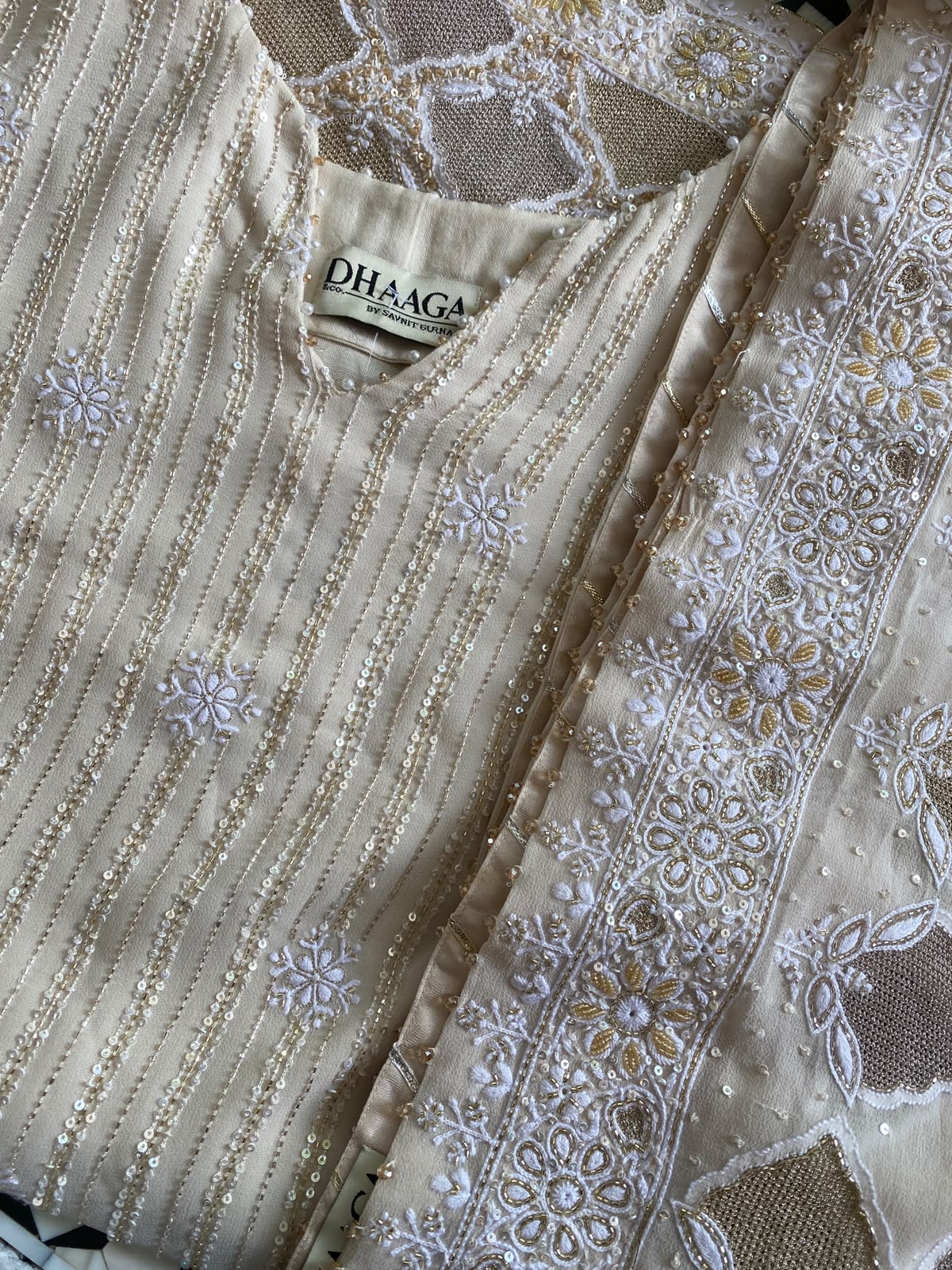 Ivory Embroidered Kurta Sharara Set