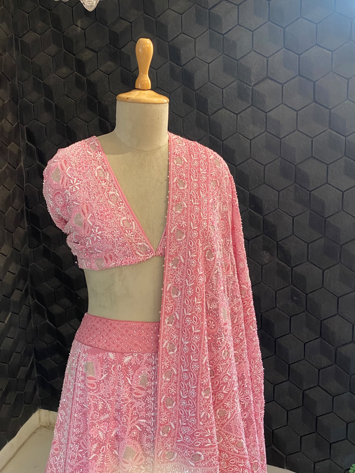 Pink Embroidered Georgette Lehenga Set