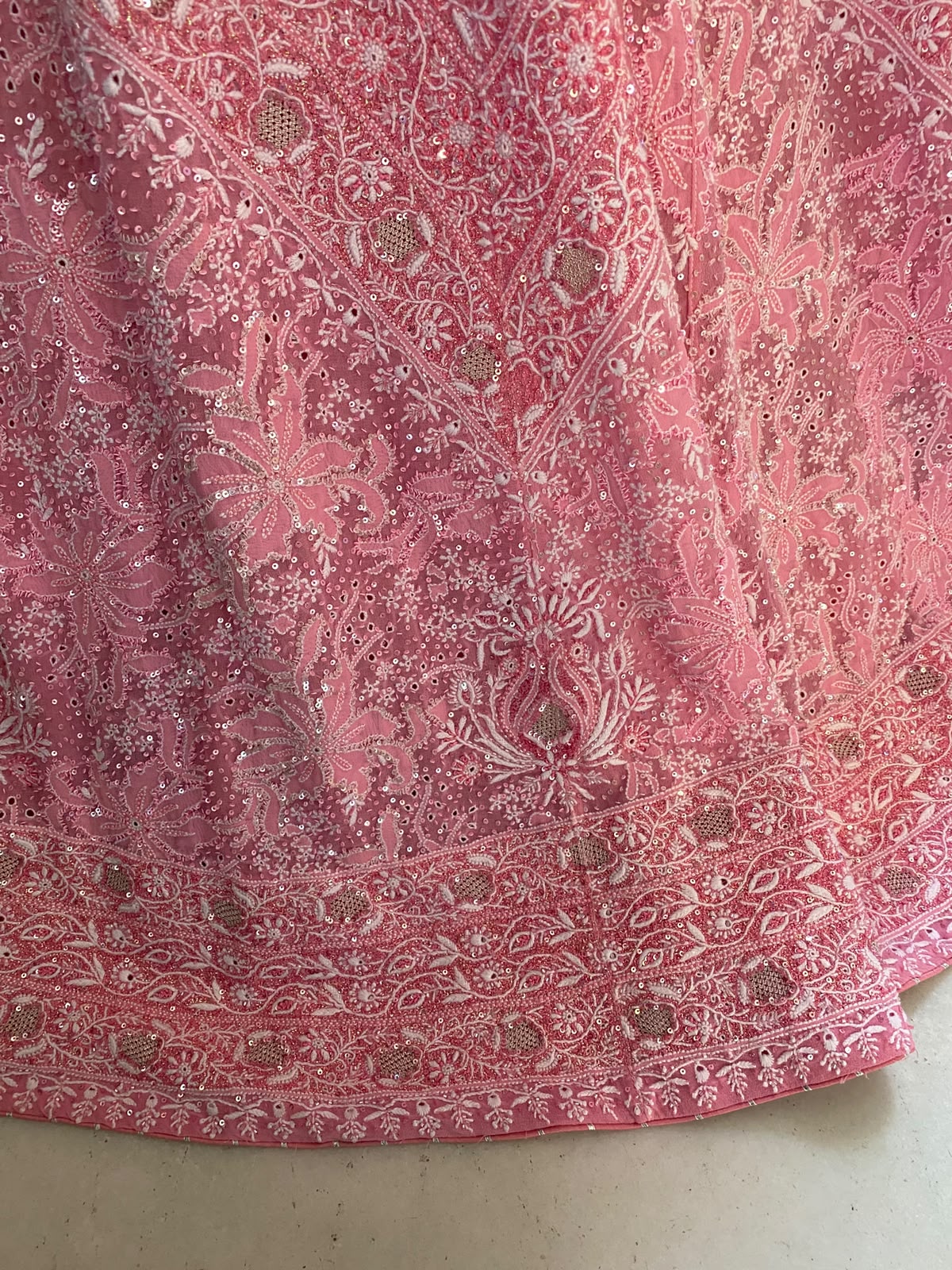 Pink Embroidered Georgette Lehenga Set