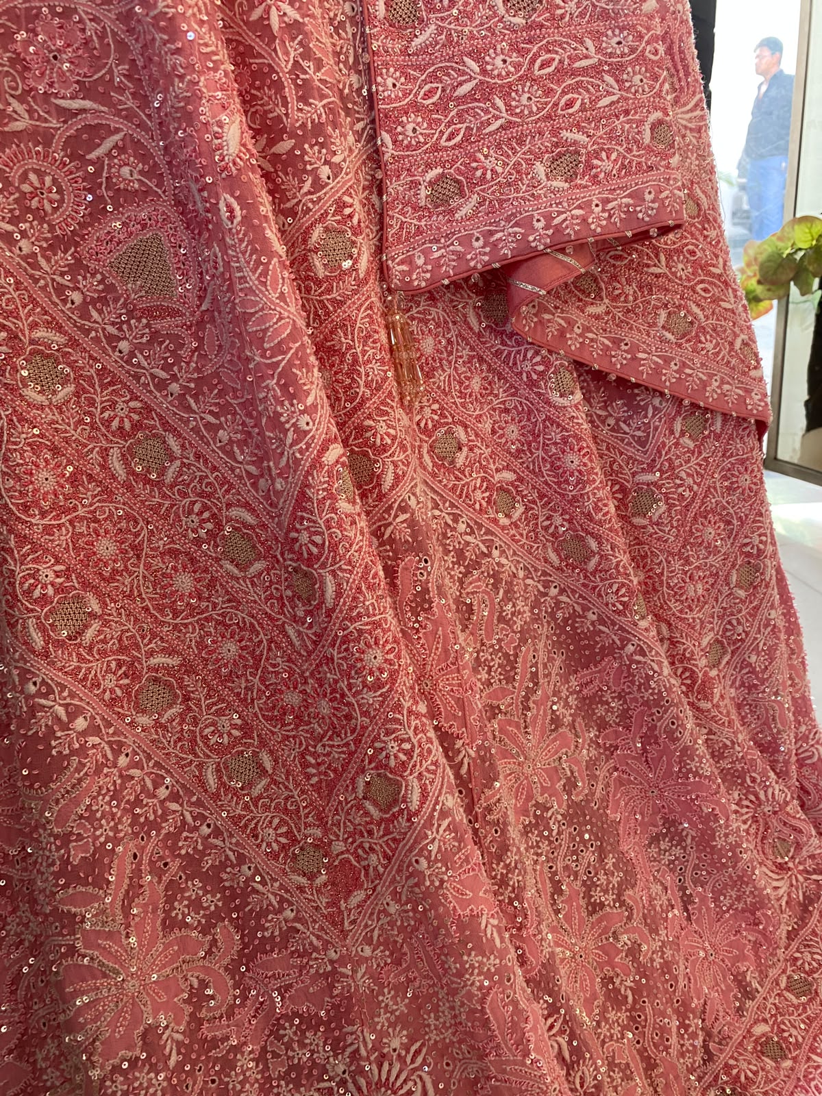 Pink Embroidered Georgette Lehenga Set