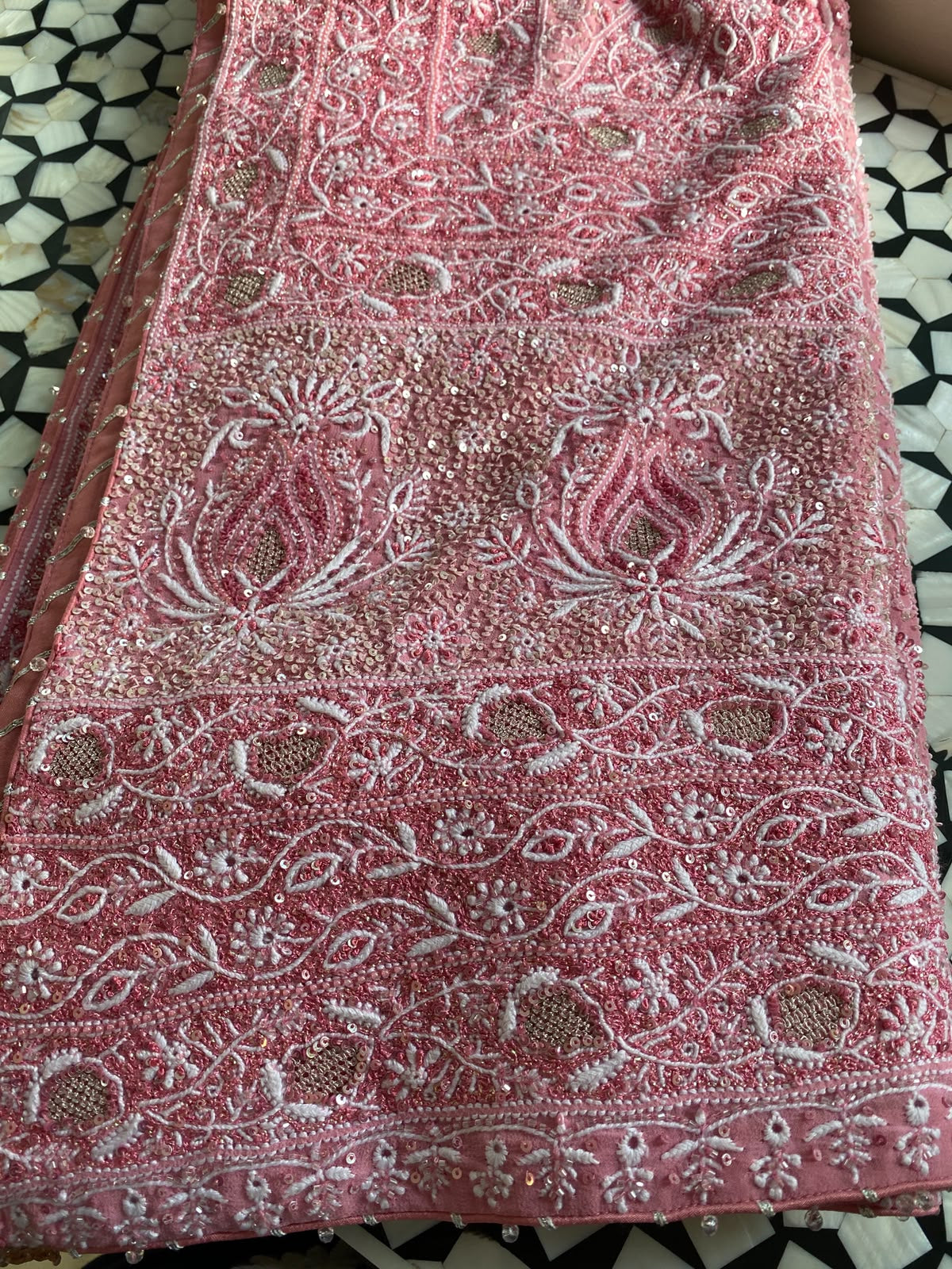 Pink Embroidered Georgette Lehenga Set