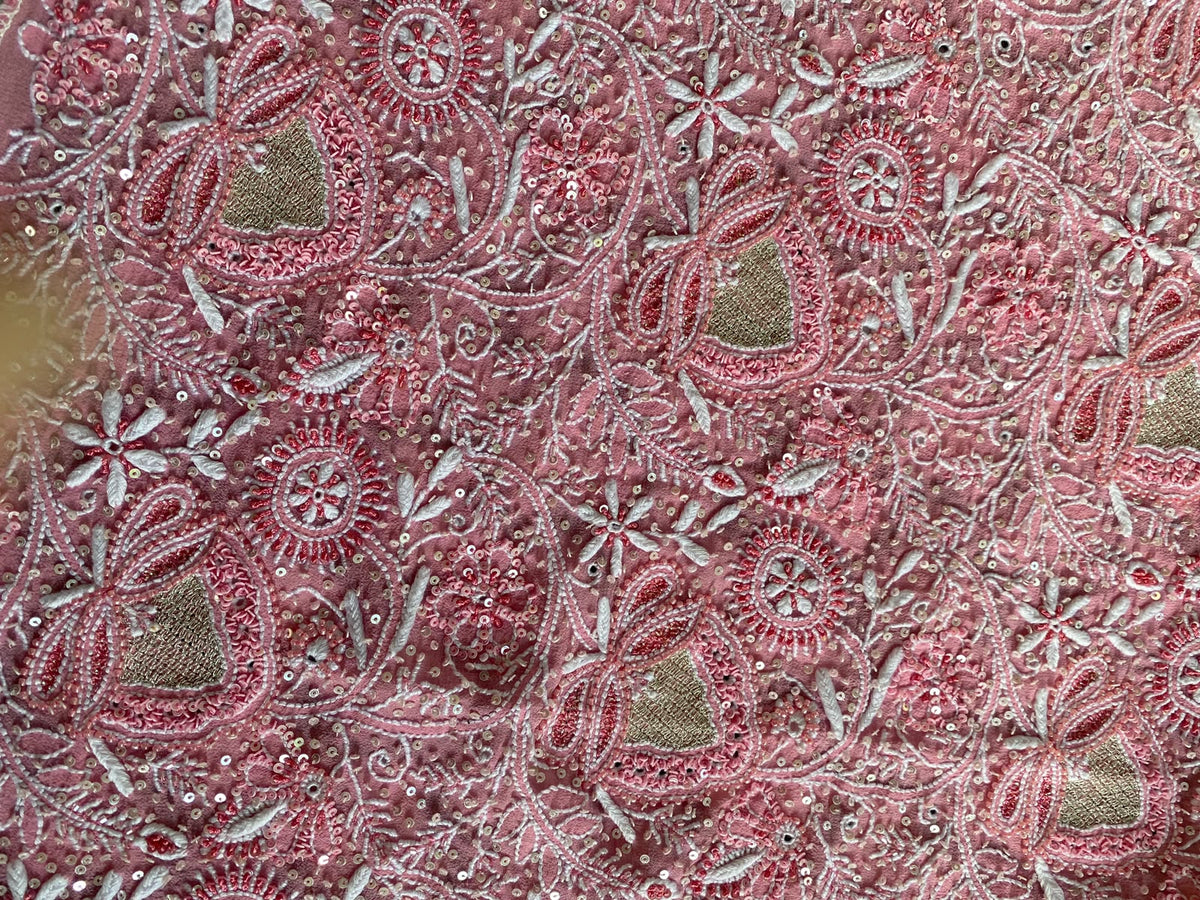 Pink Embroidered Georgette Lehenga Set