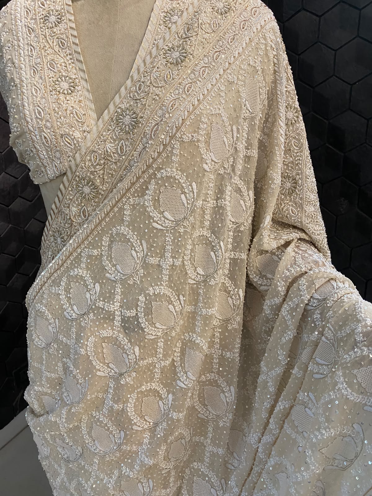 Ivory Noor Georgette Saree