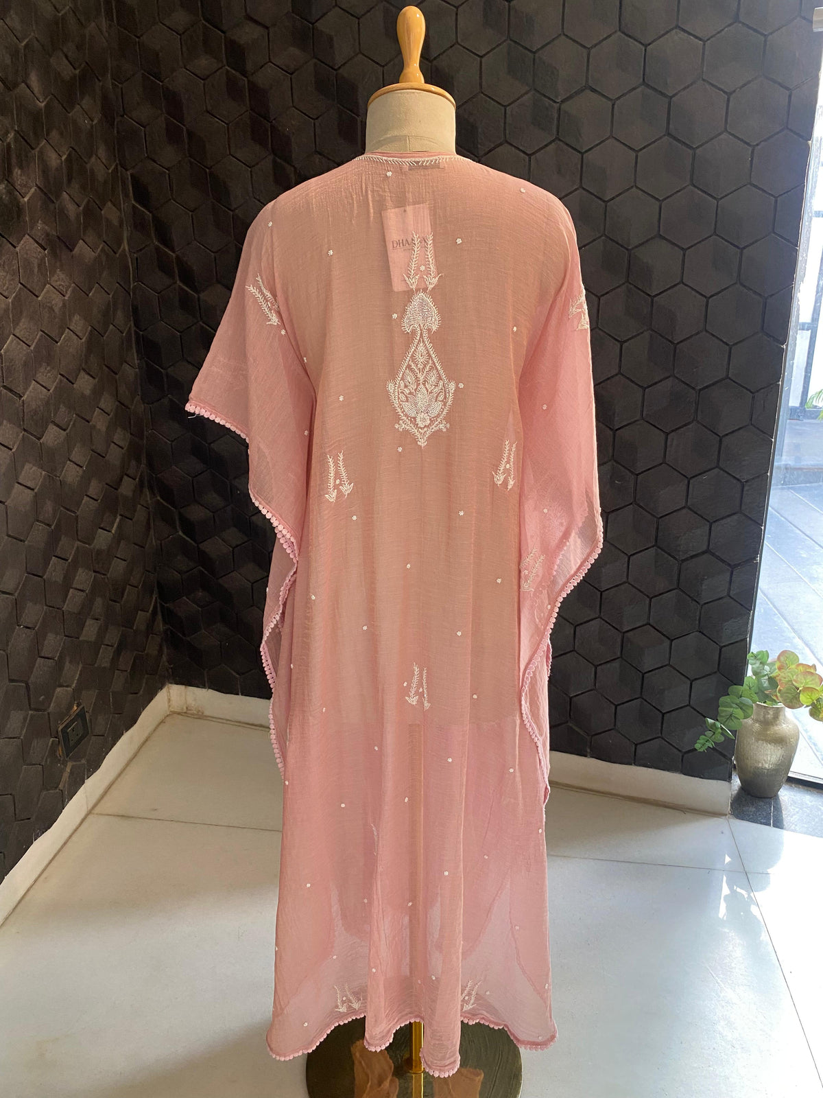 Pink Mul Chanderi Chikankari Kaftan