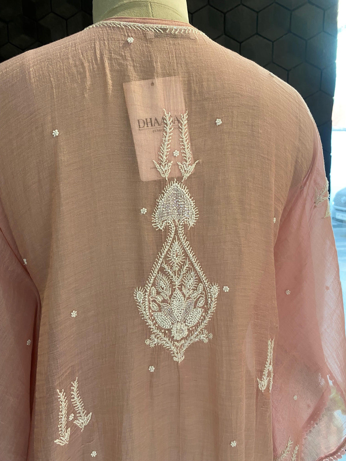 Pink Mul Chanderi Chikankari Kaftan