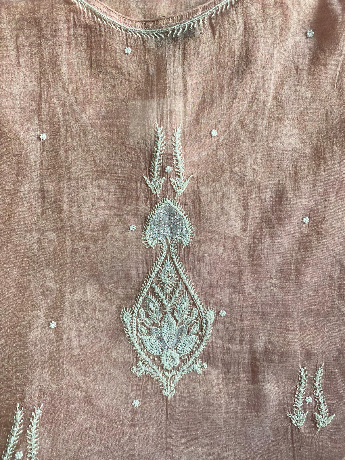 Pink Mul Chanderi Chikankari Kaftan