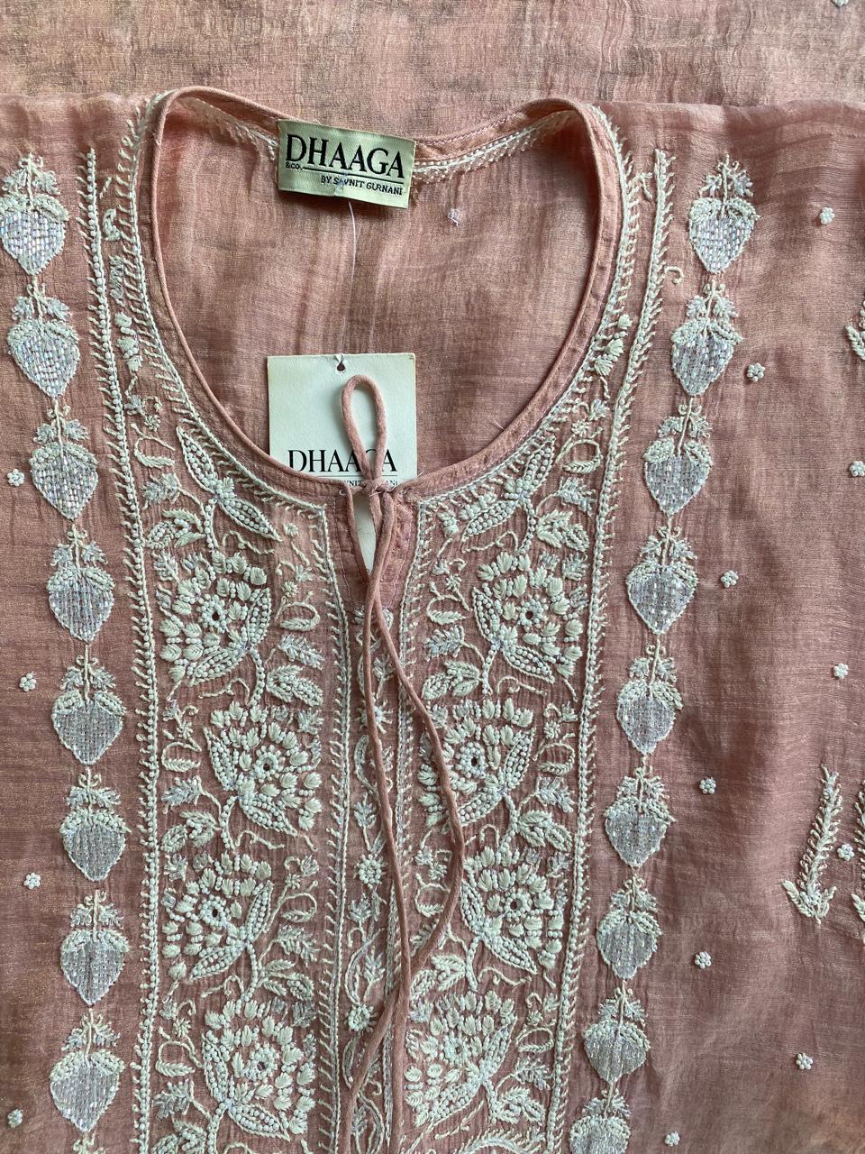 Pink Mul Chanderi Chikankari Kaftan