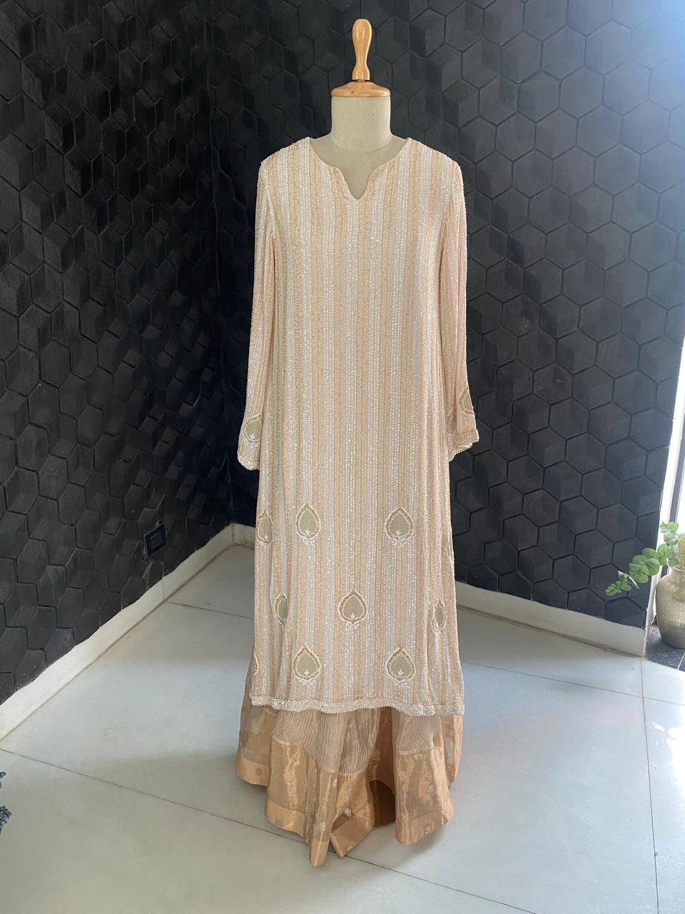 Champagne Sequin Embroidered Georgette Kurta Set