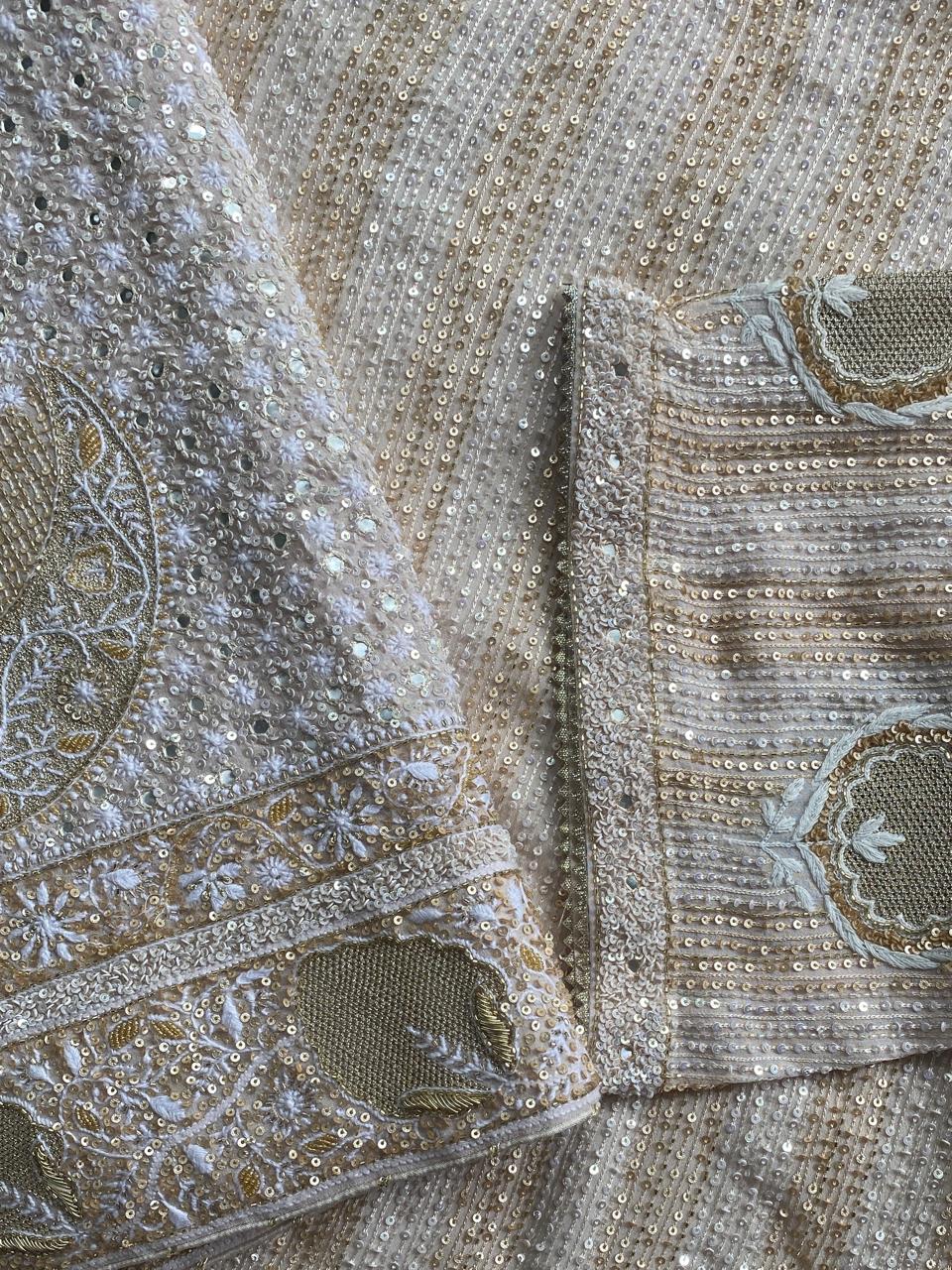 Champagne Sequin Embroidered Georgette Kurta Set