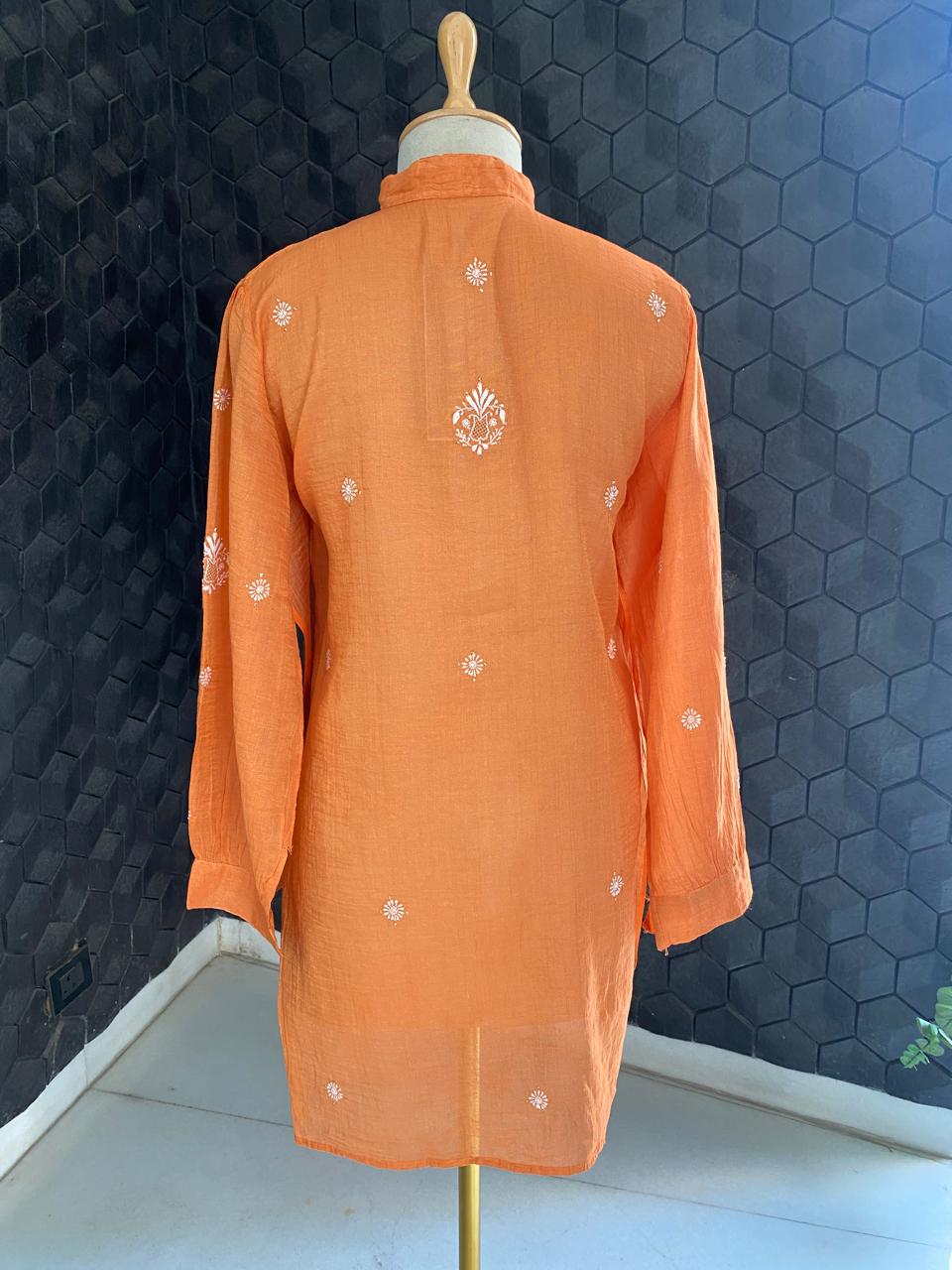 Orange  Golden Tissue Chikankari Co- ord Set