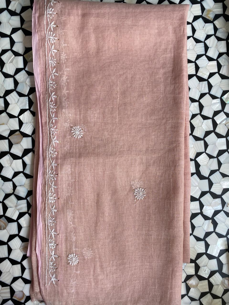 Blush Pink Tissue Chikankari Co-ord Set