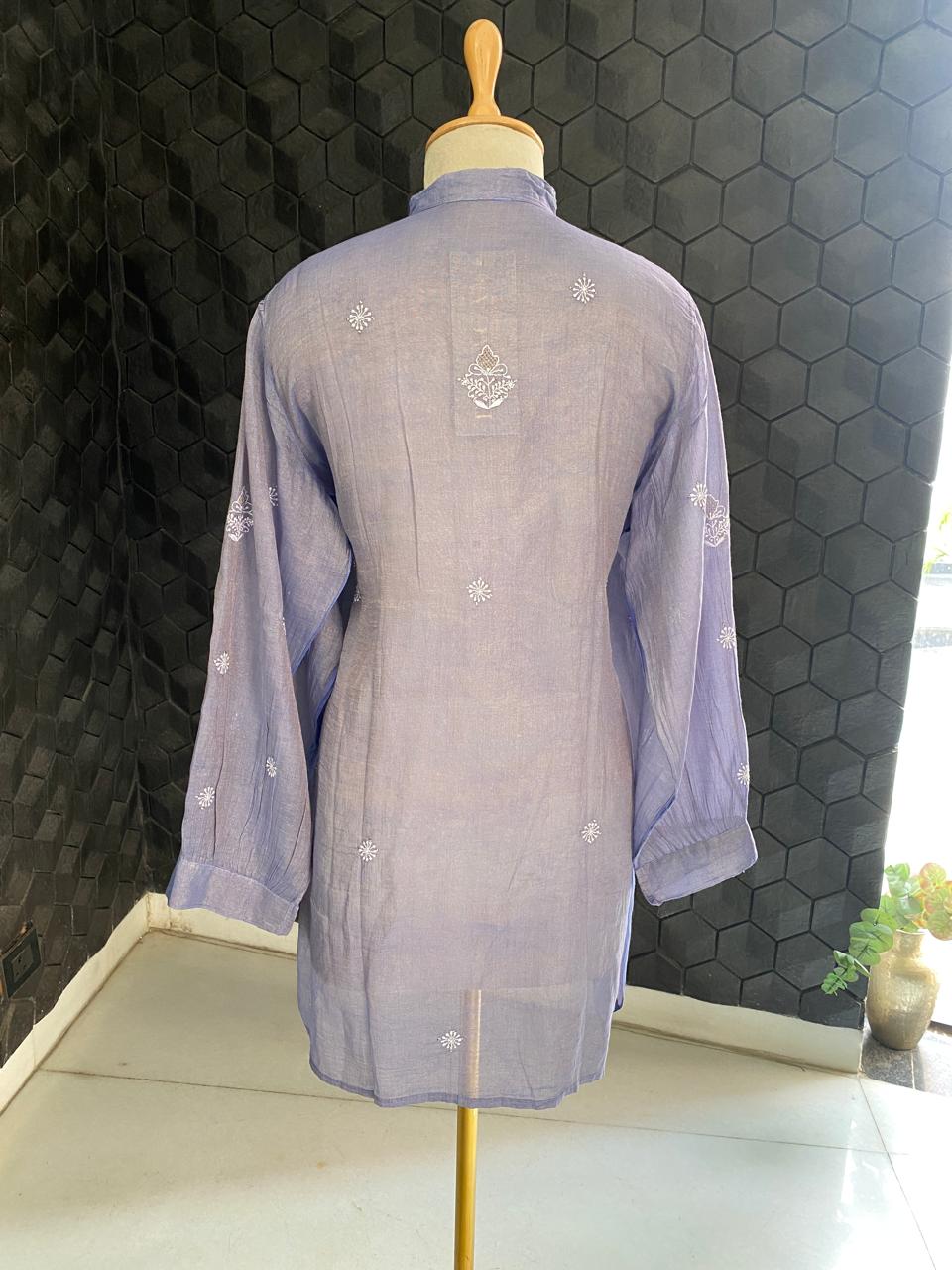 Blue Golden Tissue Chikankari co-ord set