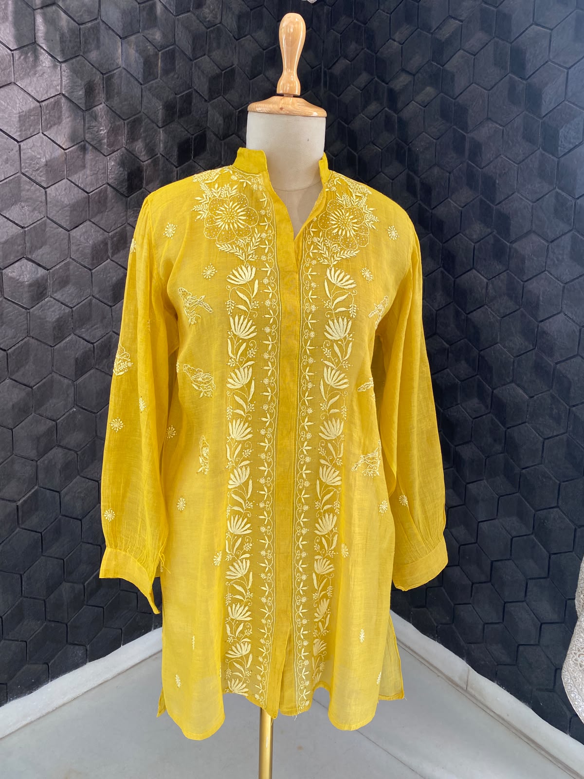 Yellow Golden Tissue Chikankari co-ord set