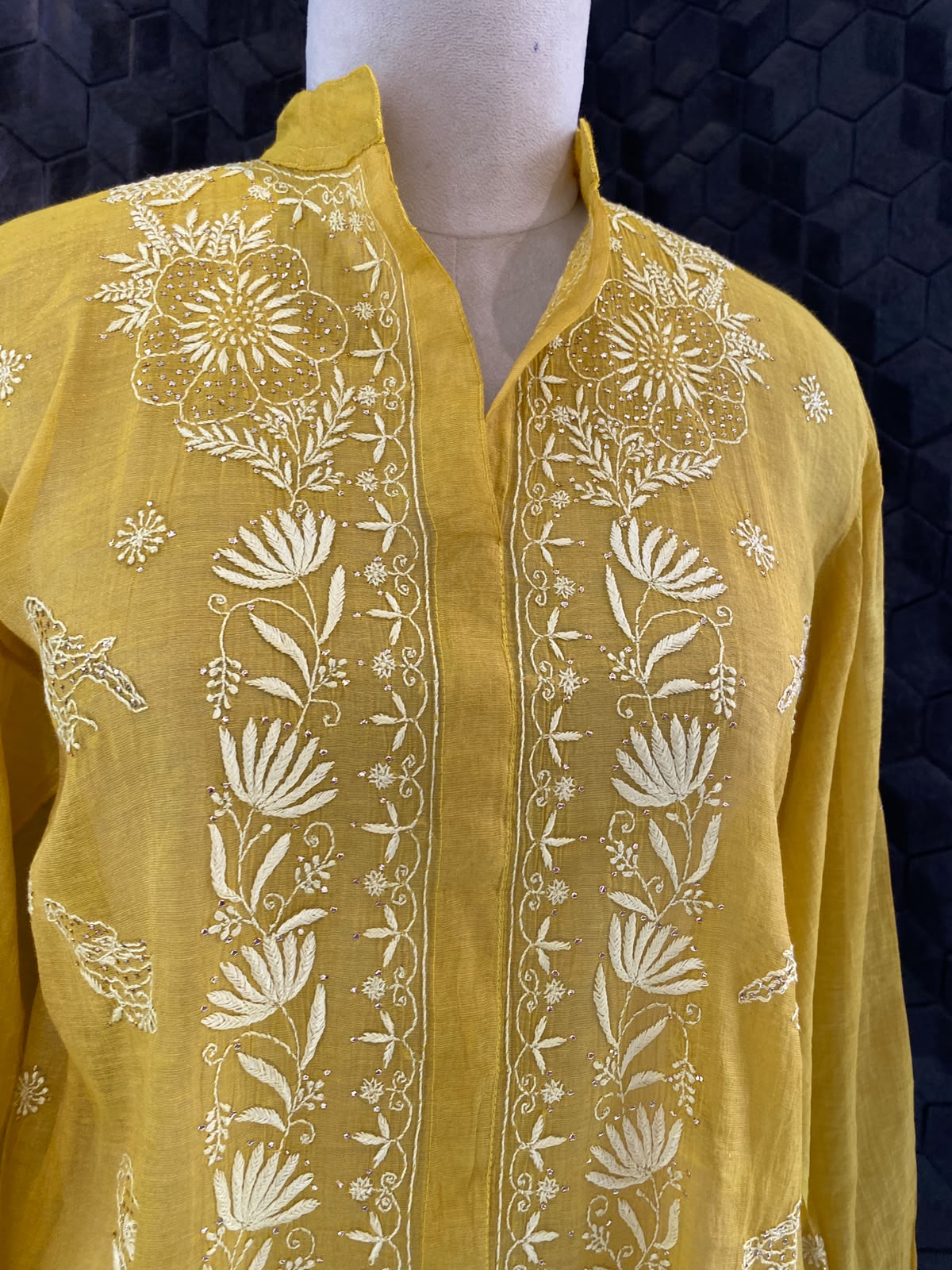 Yellow Golden Tissue Chikankari co-ord set
