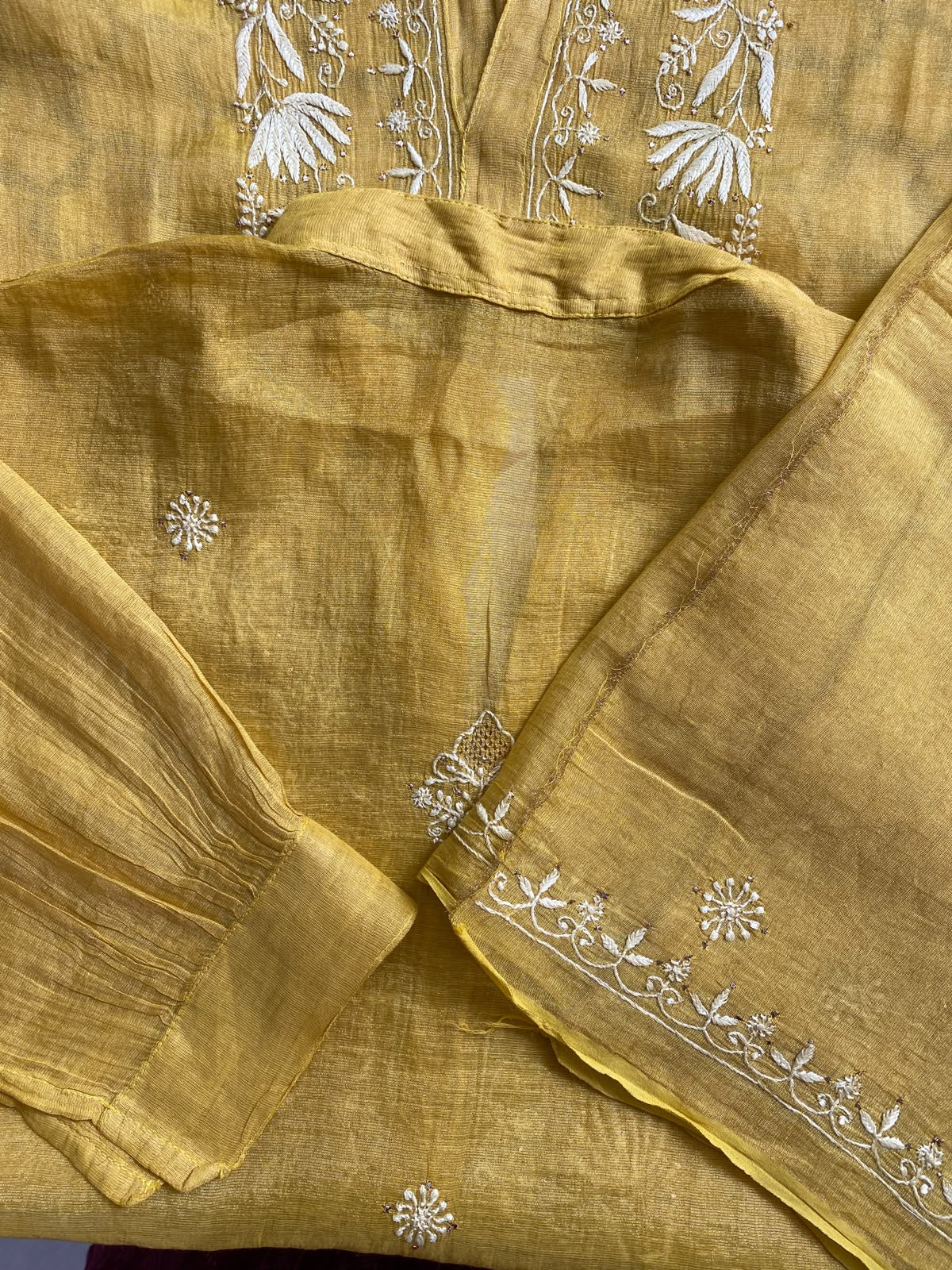 Yellow Golden Tissue Chikankari co-ord set
