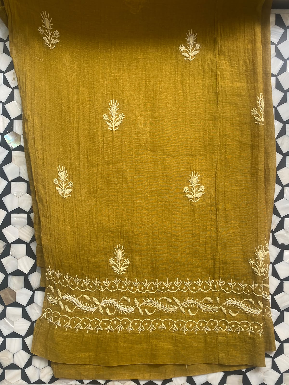 Mustard Yellow Golden Tissue Chikankari co-ord set
