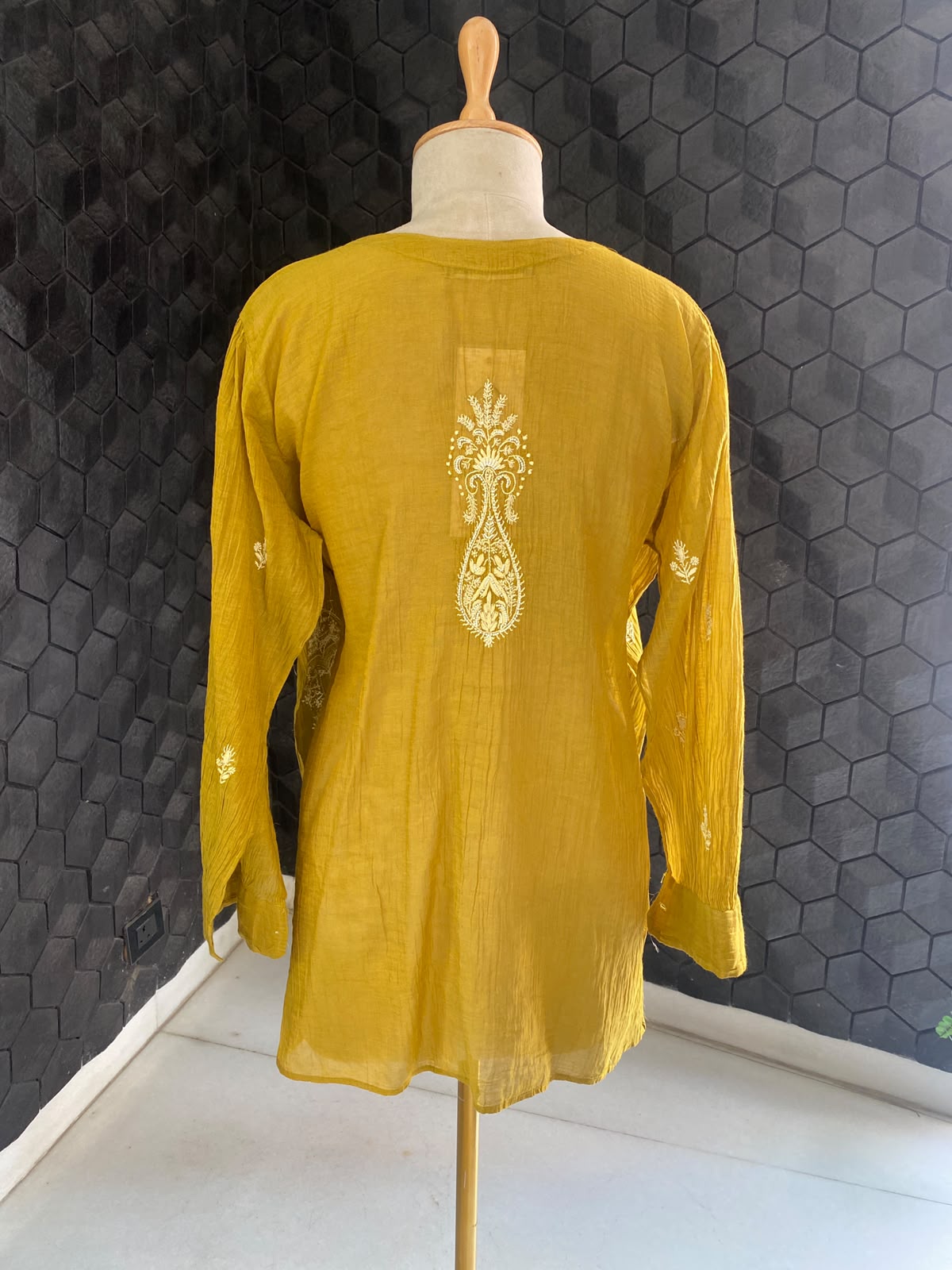 Mustard Yellow Golden Tissue Chikankari co-ord set