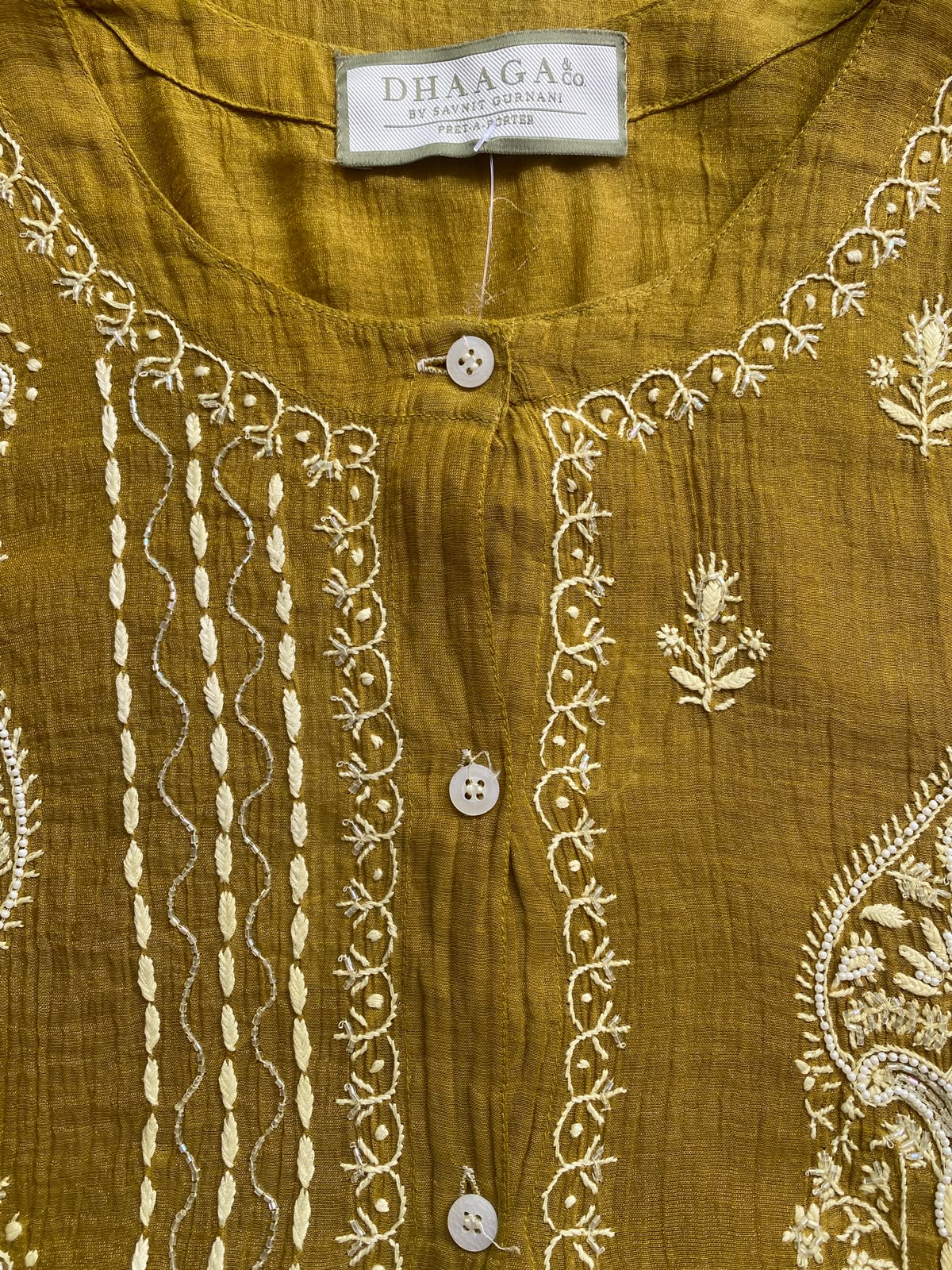 Mustard Yellow Golden Tissue Chikankari co-ord set