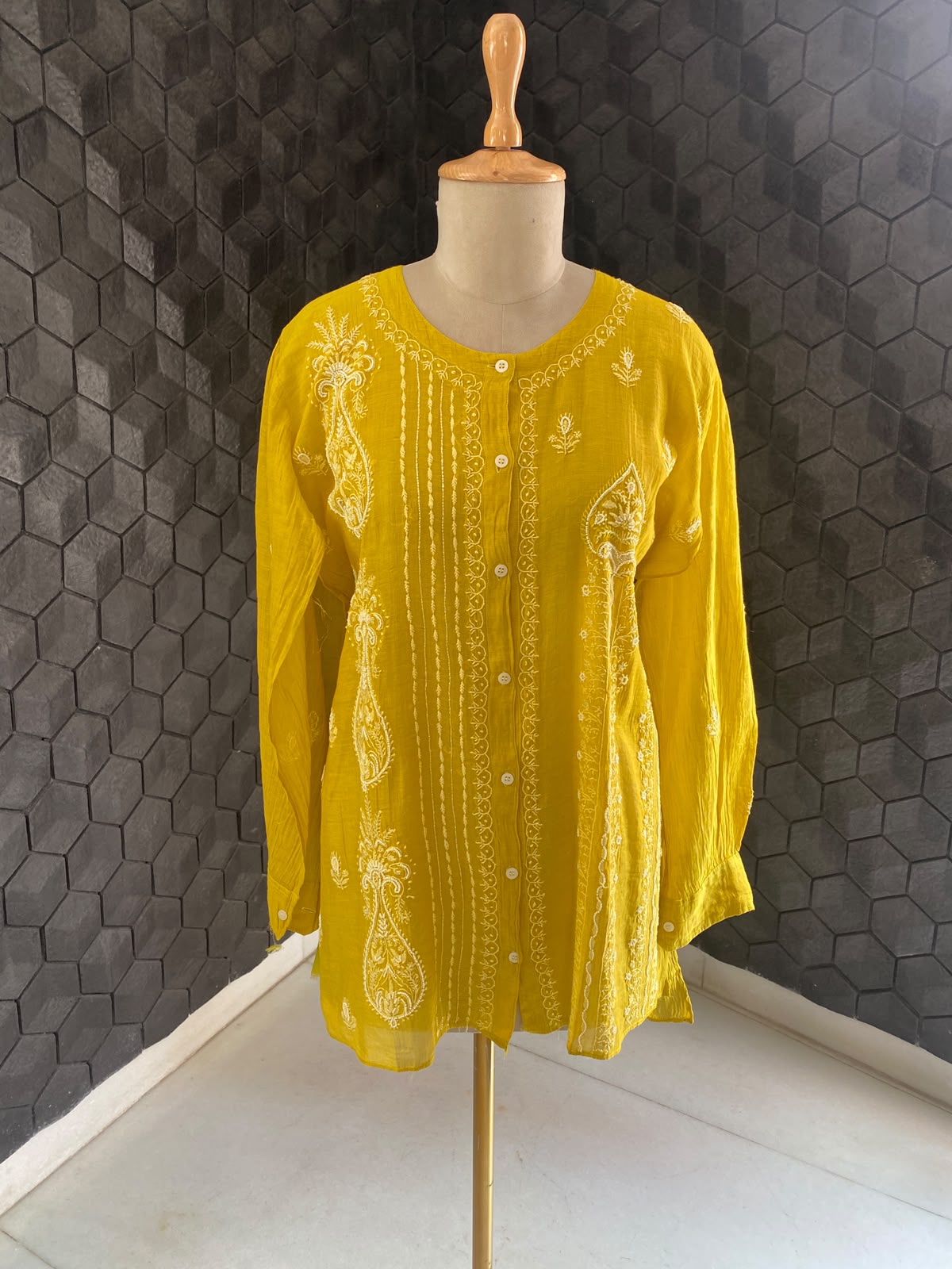 Sunflower Yellow Golden Tissue Chikankari co-ord set