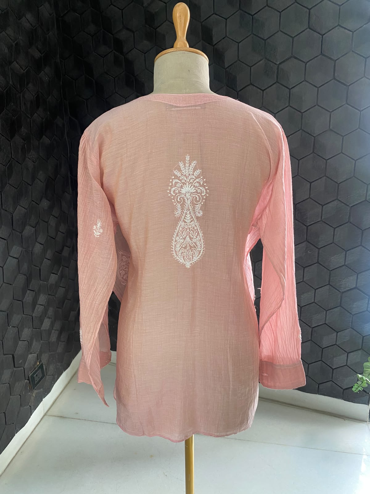 Pink Golden Tissue Chikankari co-ord set