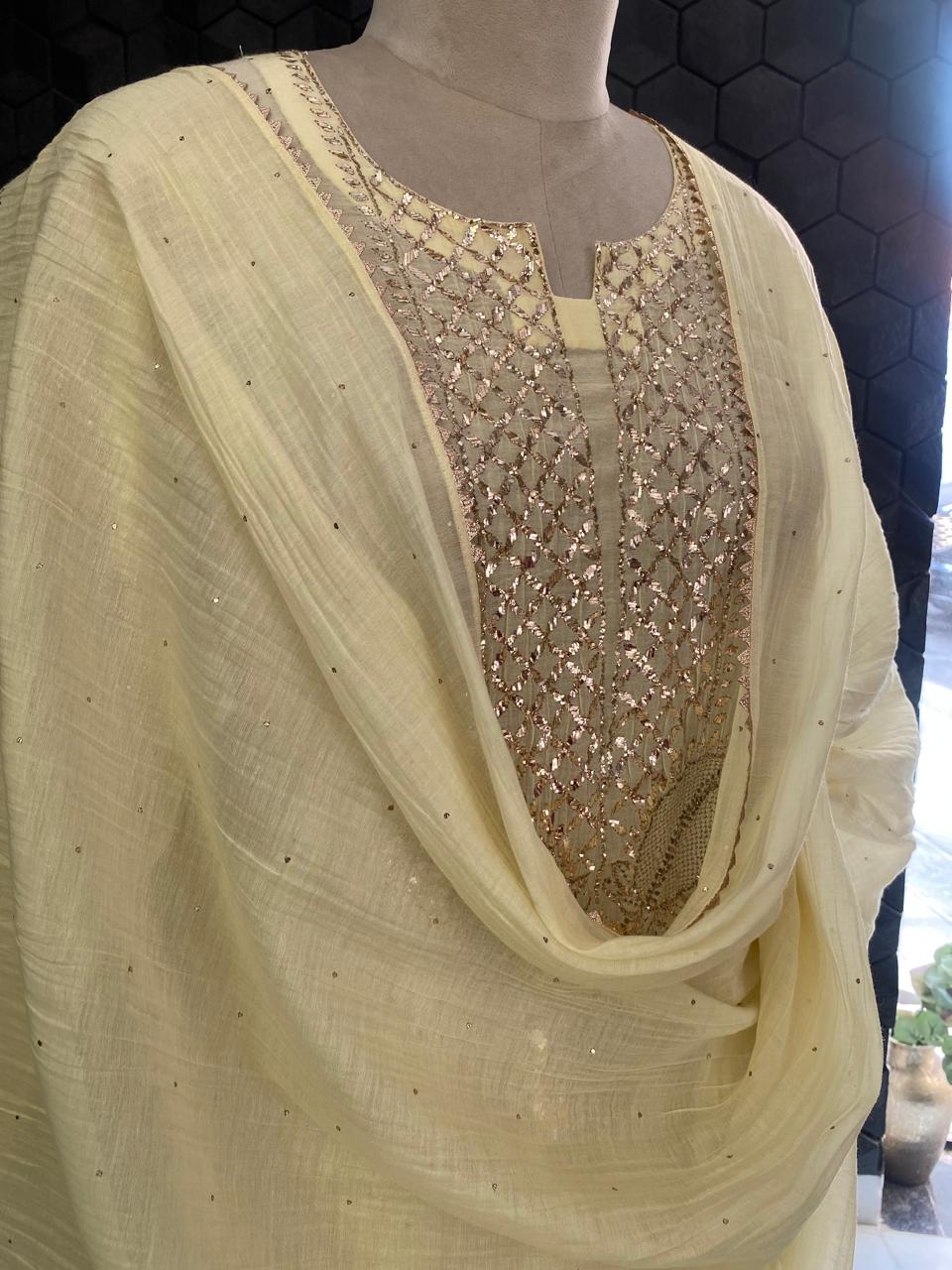 Butter Yellow Mul Chanderi kurta Set